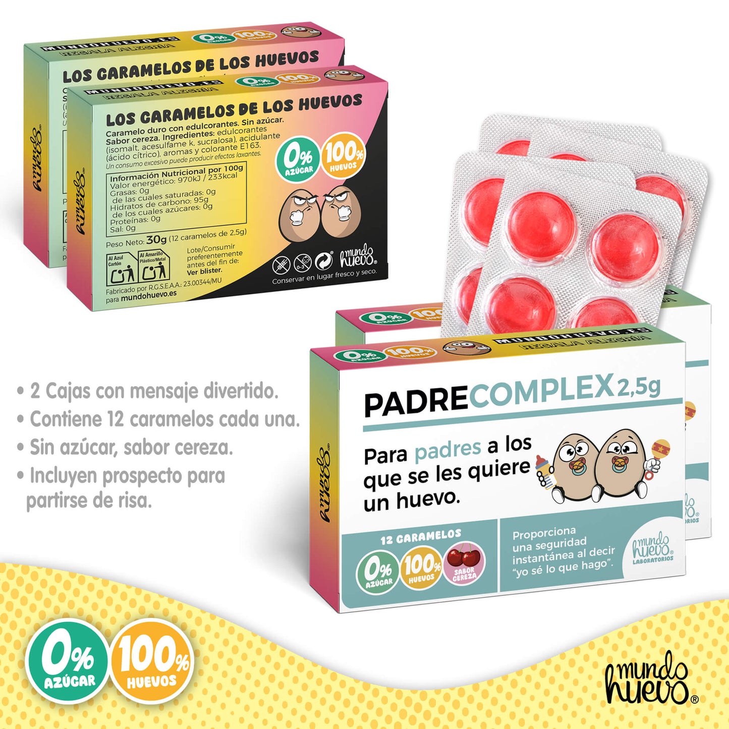 2 cajas Caramelos de broma | PADRE COMPLEX | Cajas Regalo Divertido con 24 caramelos sin azúcar
