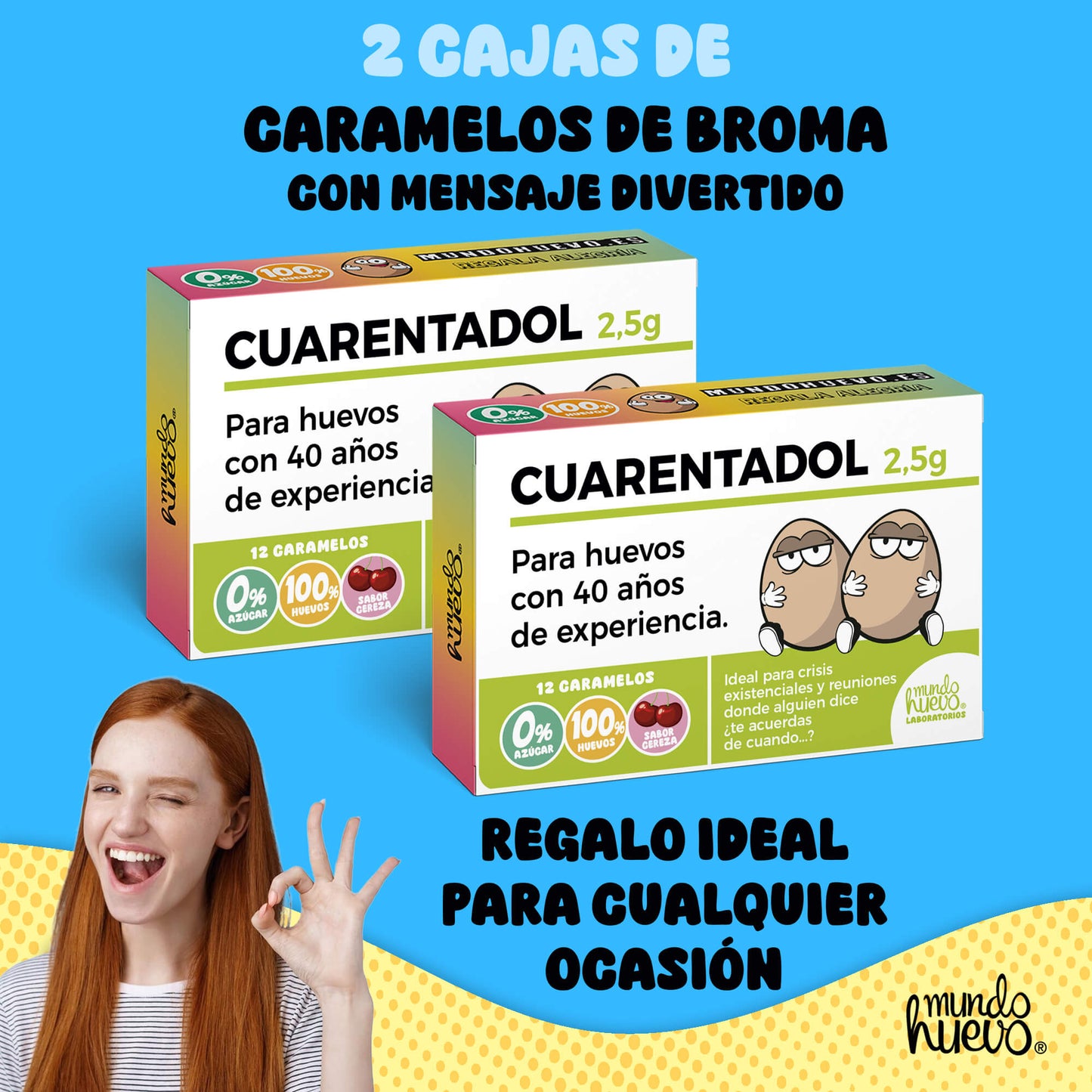 2 cajas Caramelos de broma | CUARENTADOL | Cajas Regalo Divertido con 24 caramelos sin azúcar