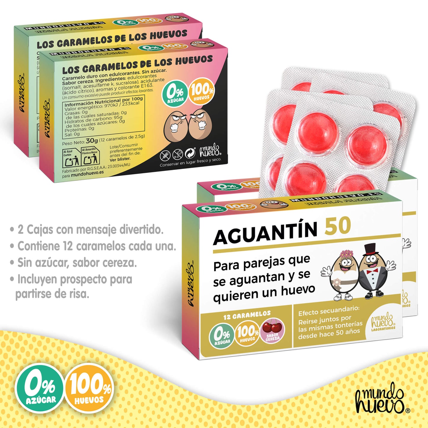 2 cajas Caramelos de broma | AGUANTÍN 50 | Cajas Regalo Divertido con 24 caramelos sin azúcar