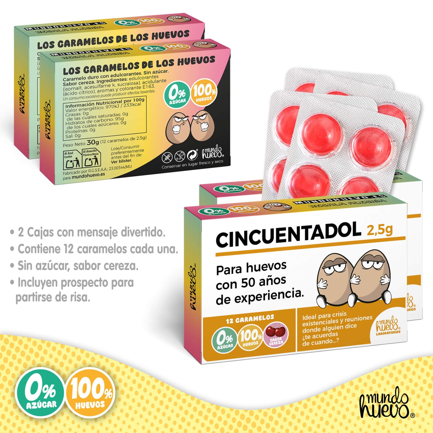 2 cajas Caramelos de broma | CINCUENTADOL | Cajas Regalo Divertido con 24 caramelos sin azúcar