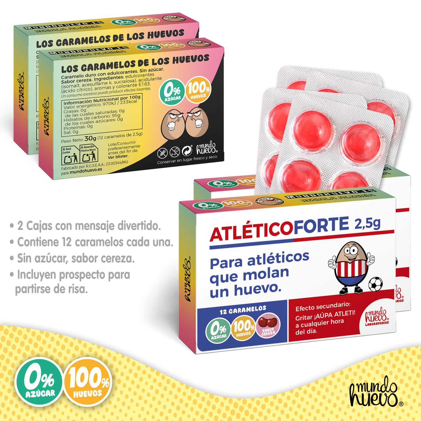 2 cajas Caramelos de broma | ATLÉTICO FORTE | Cajas Regalo Divertido con 24 caramelos sin azúcar