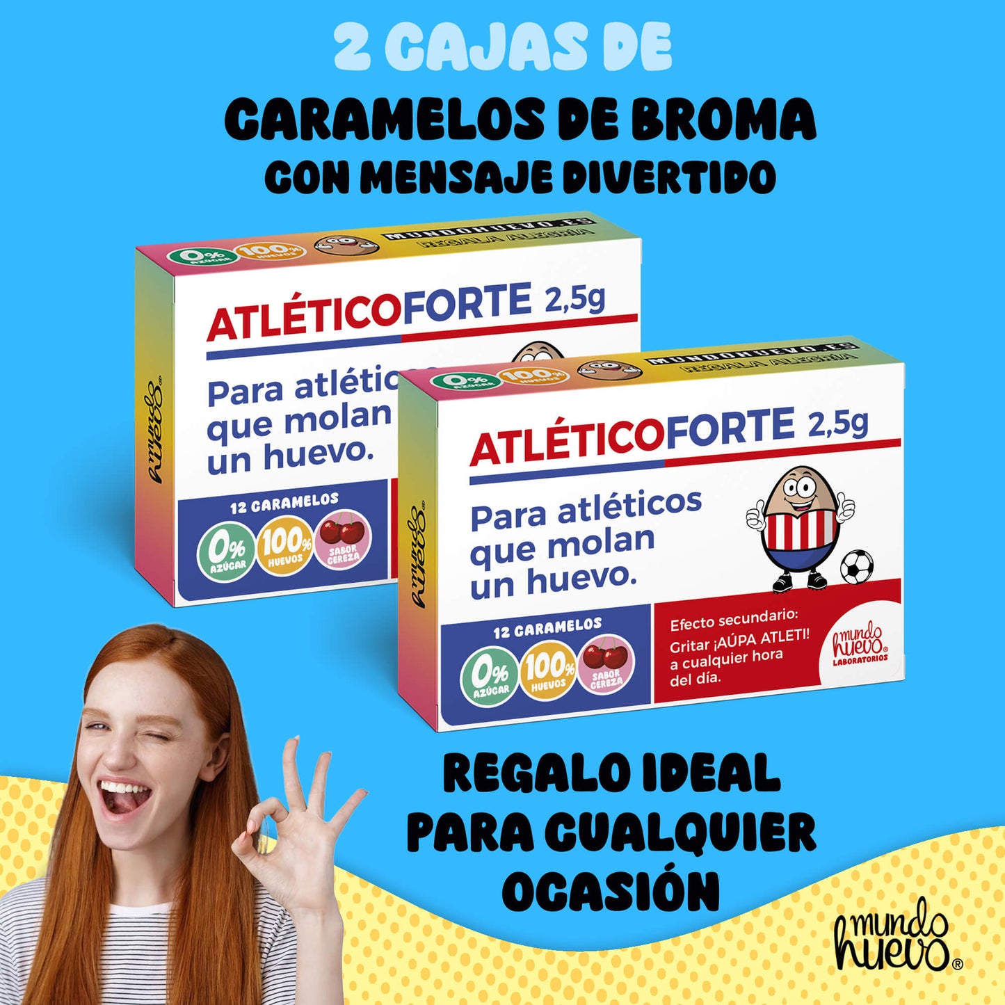 2 cajas Caramelos de broma | ATLÉTICO FORTE | Cajas Regalo Divertido con 24 caramelos sin azúcar
