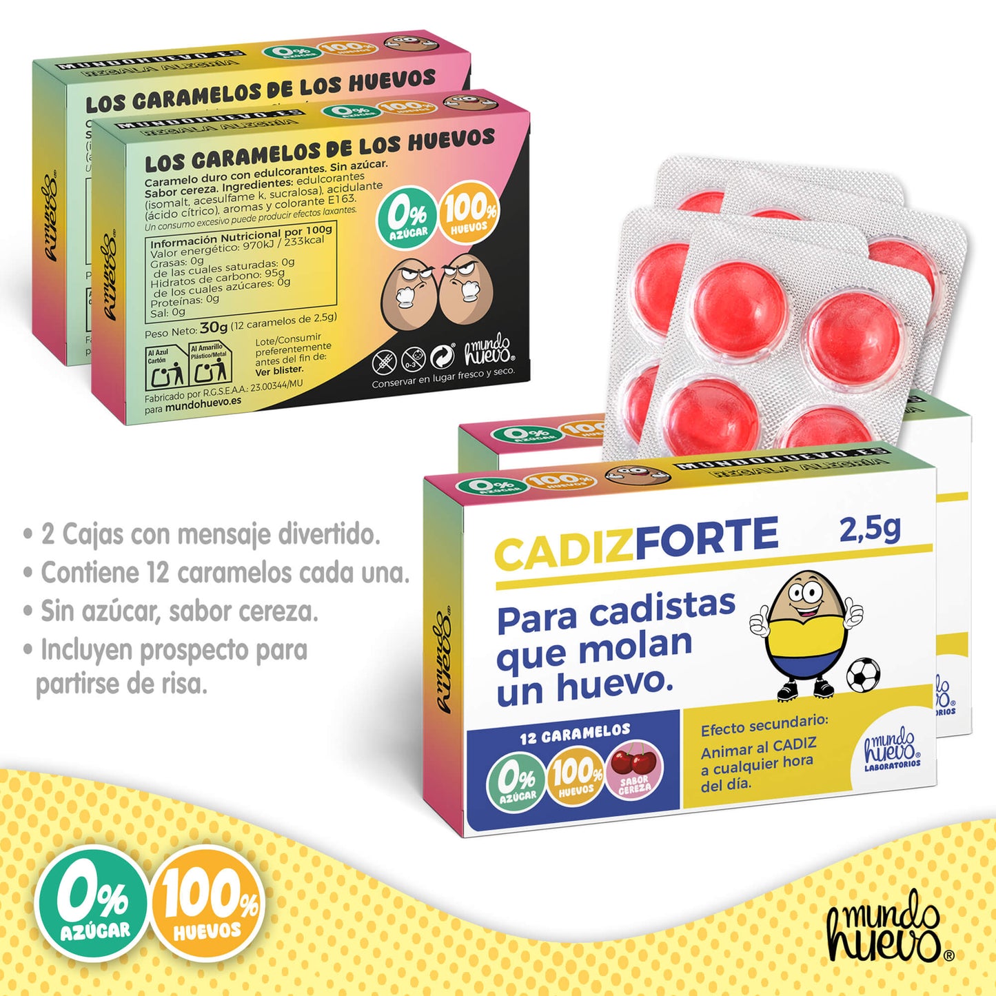 2 cajas Caramelos de broma | CADIZ FORTE | Cajas Regalo Divertido con 24 caramelos sin azúcar