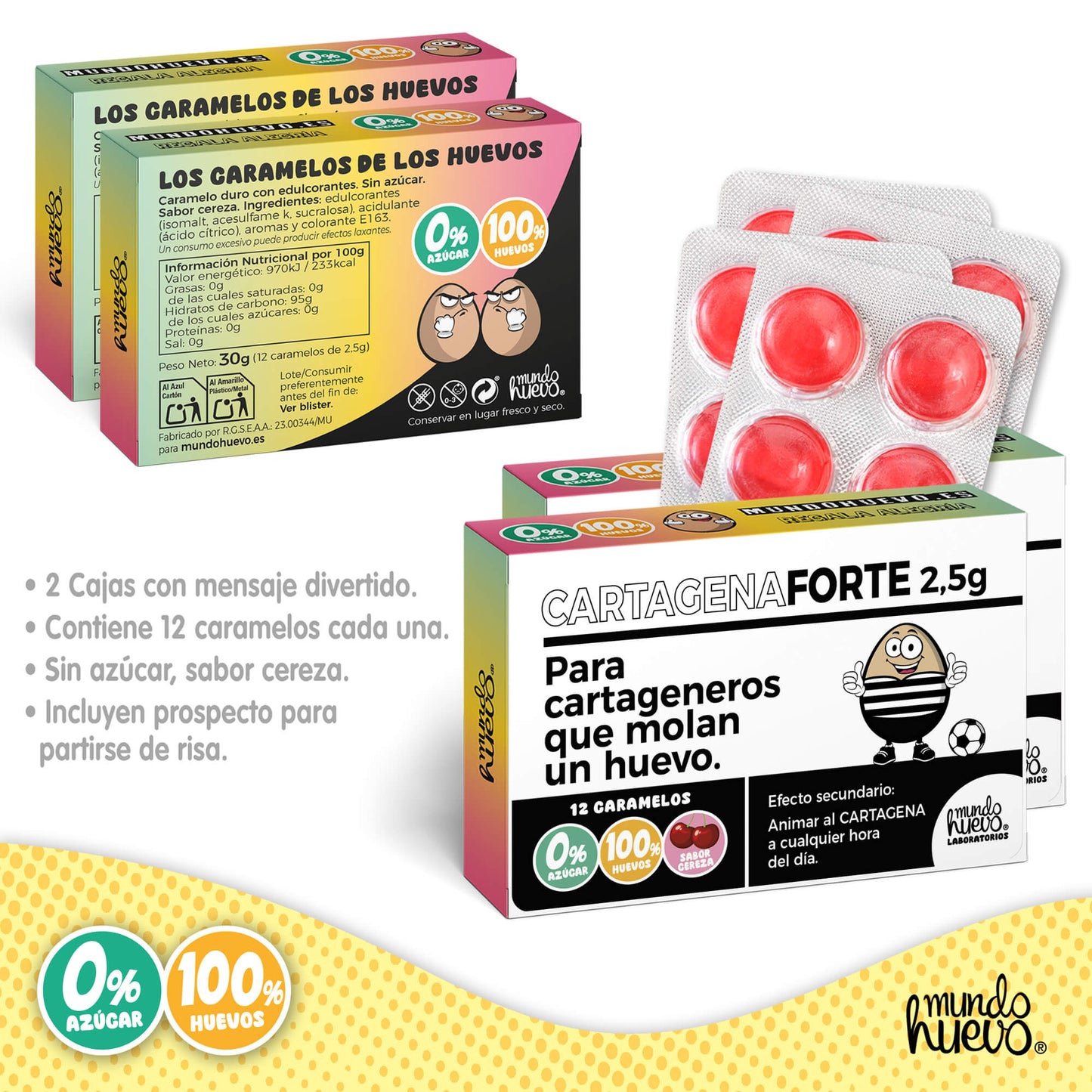 2 cajas Caramelos de broma | CARTAGENA FORTE | Cajas Regalo Divertido con 24 caramelos sin azúcar