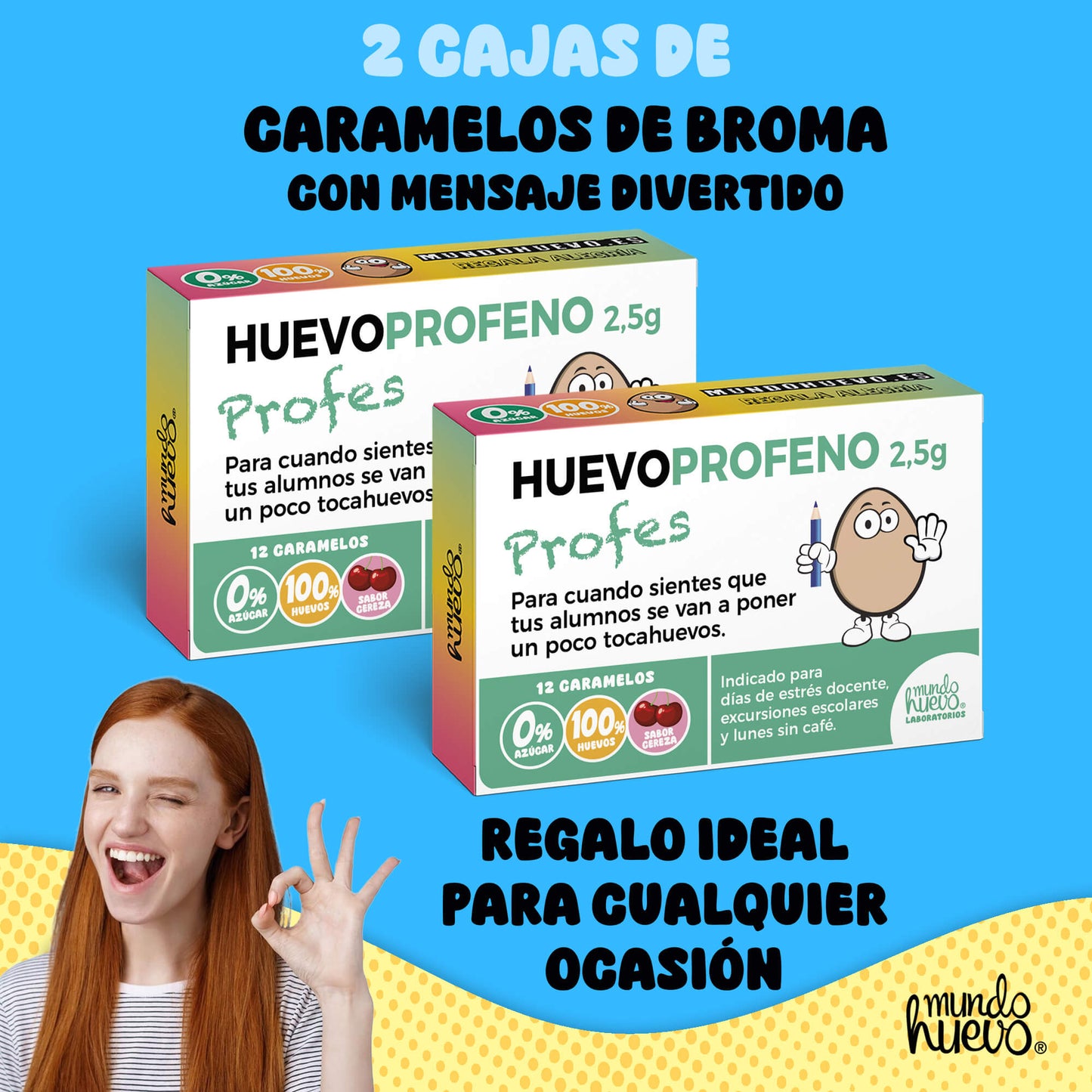 2 cajas Caramelos de broma | HUEVOPROFENO PROFES | Cajas Regalo Divertido con 24 caramelos sin azúcar