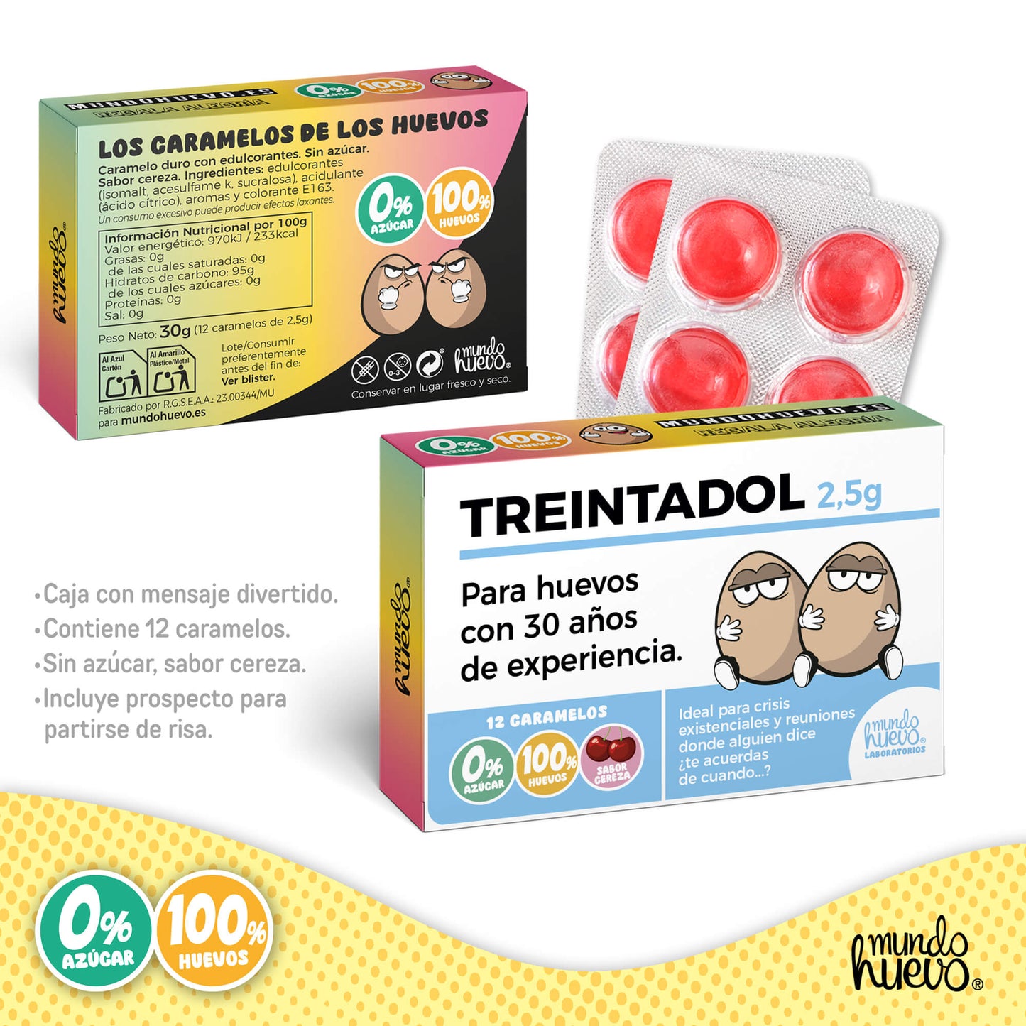 Caramelos de broma | TREINTADOL | Caja Regalo Divertido con 12 caramelos sin azúcar