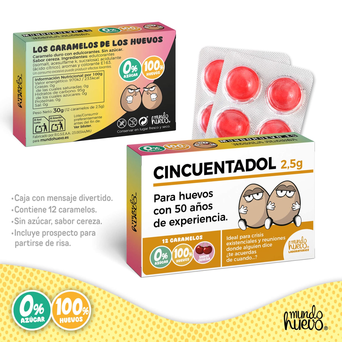 Caramelos de broma | CINCUENTADOL | Caja Regalo Divertido con 12 caramelos sin azúcar