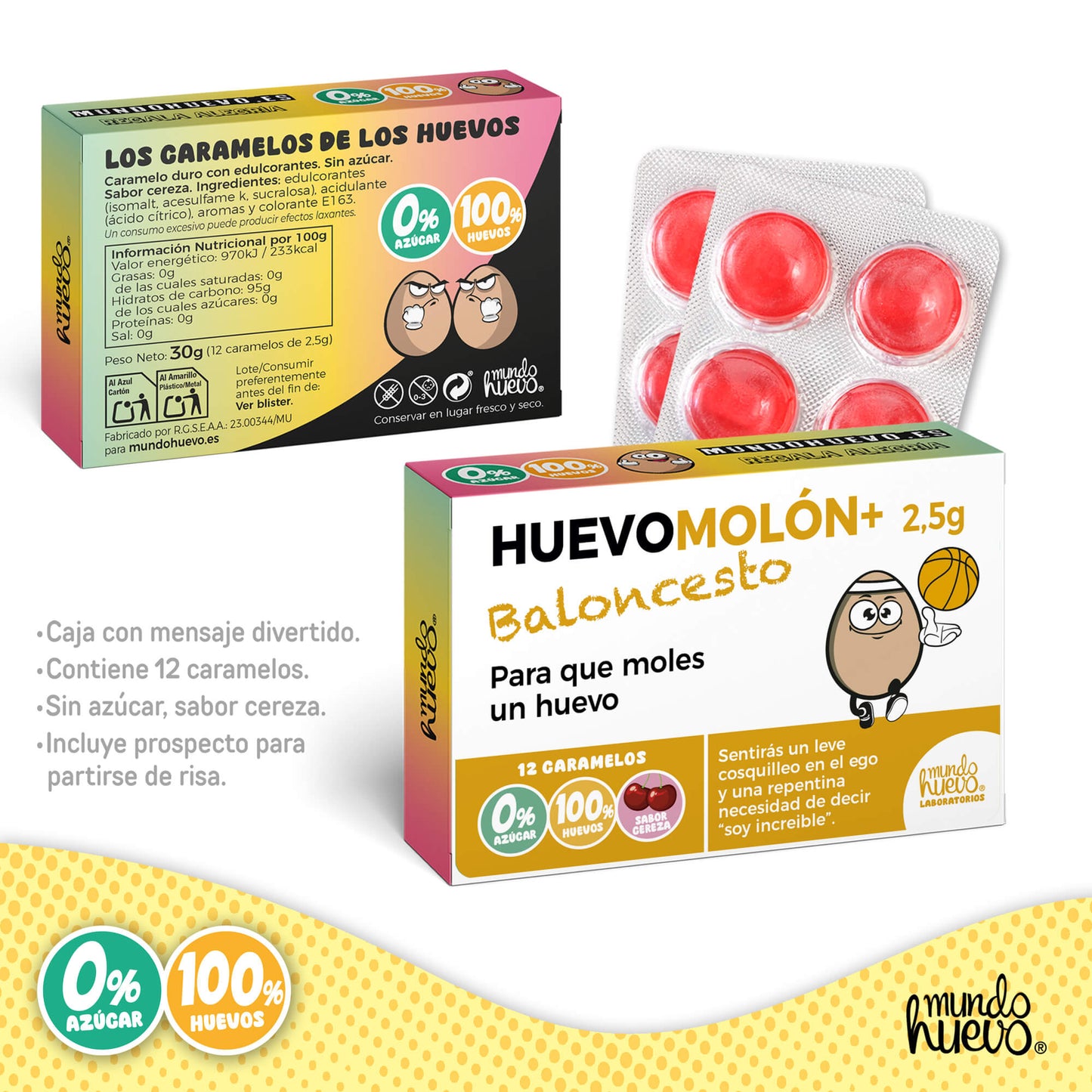 Caramelos de broma | HUEVOMOLON+ BALONCESTO | Caja Regalo Divertido con 12 caramelos sin azúcar