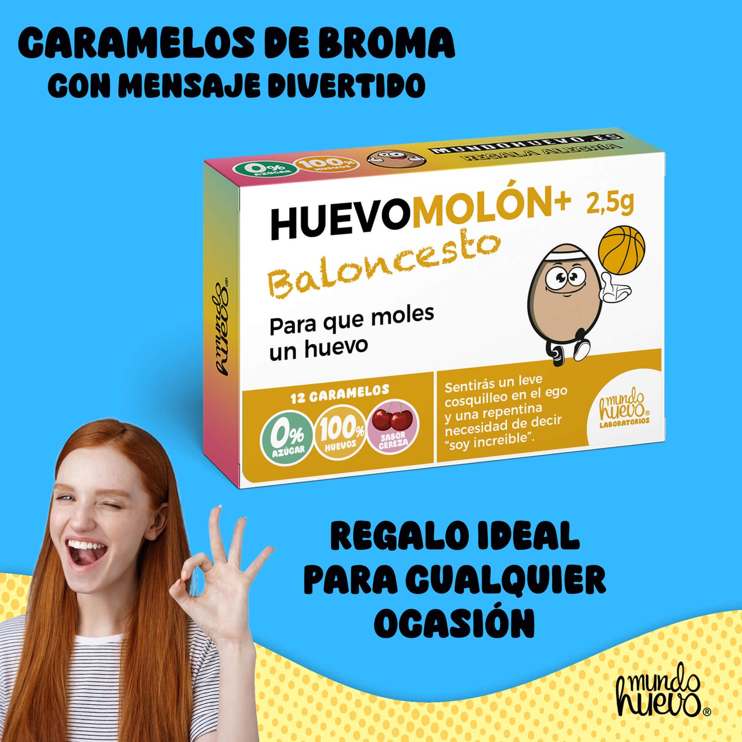 Caramelos de broma | HUEVOMOLON+ BALONCESTO | Caja Regalo Divertido con 12 caramelos sin azúcar