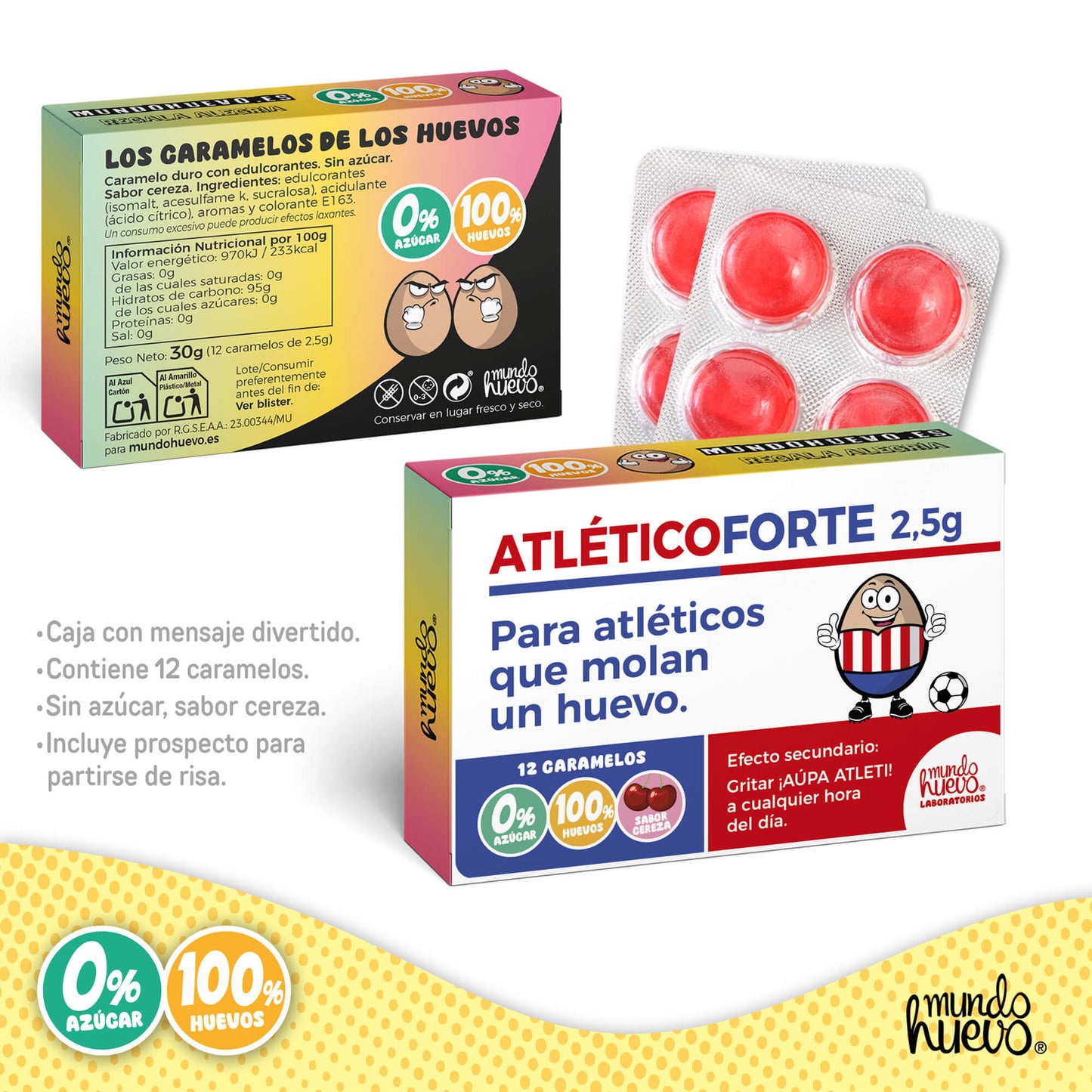 Caramelos de broma | ATLÉTICO FORTE | Caja Regalo Divertido con 12 caramelos sin azúcar