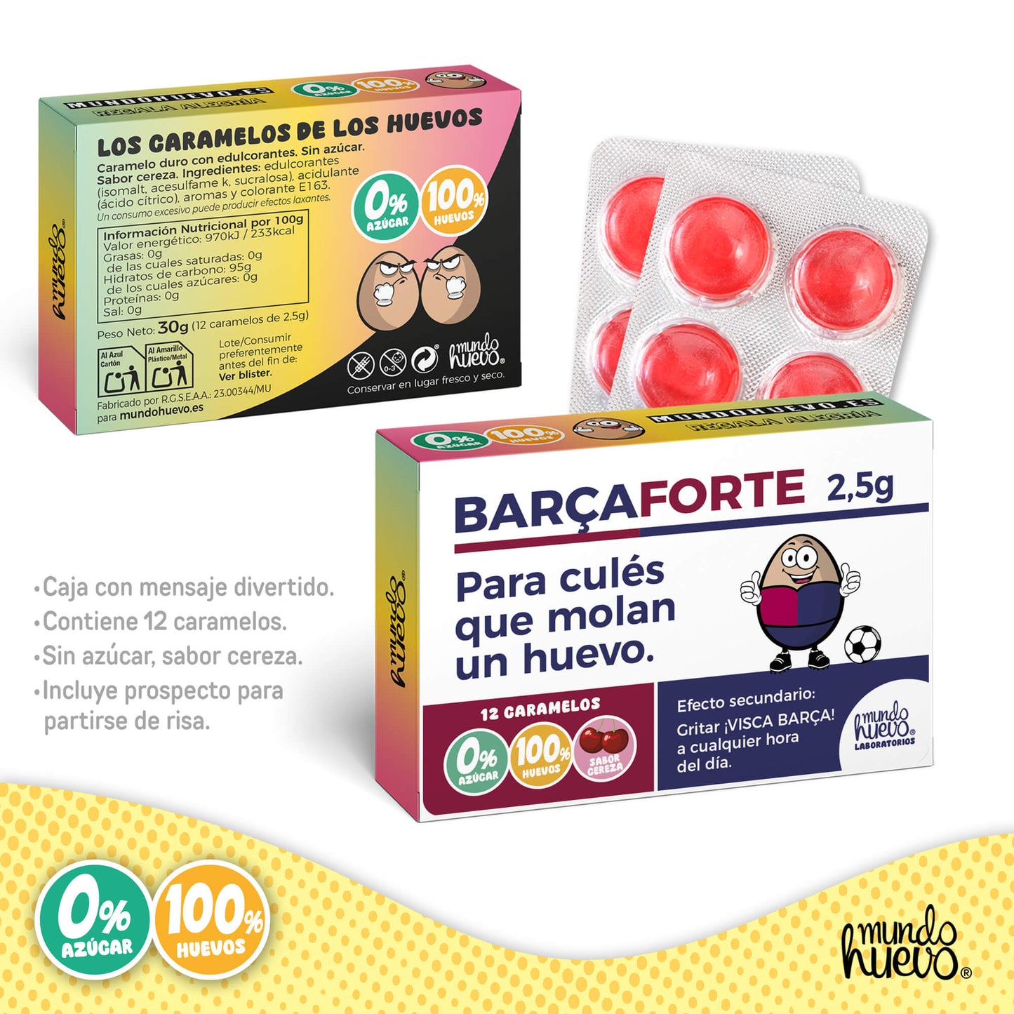 Caramelos de broma | BARCELONA FORTE | Caja Regalo Divertido con 12 caramelos sin azúcar