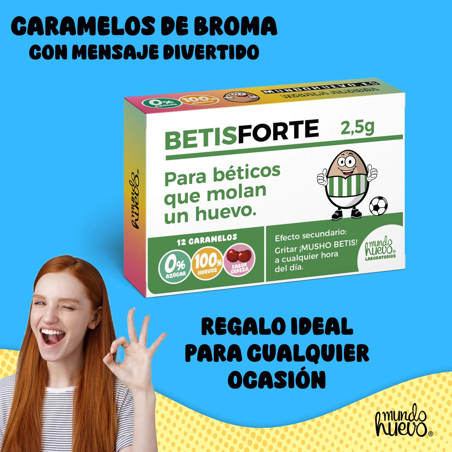 Caramelos de broma | BETIS FORTE | Caja Regalo Divertido con 12 caramelos sin azúcar