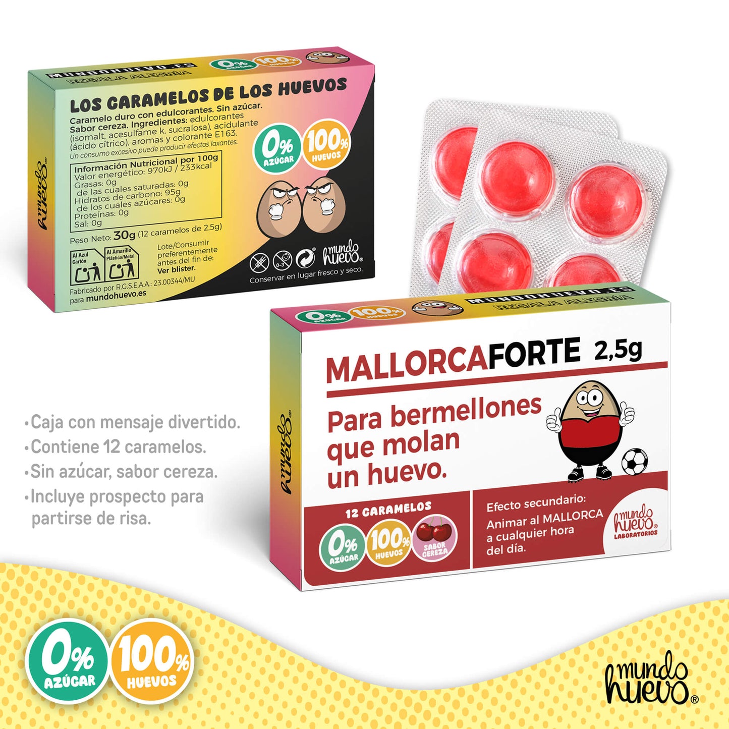 Caramelos de broma | MALLORCA FORTE | Caja Regalo Divertido con 12 caramelos sin azúcar