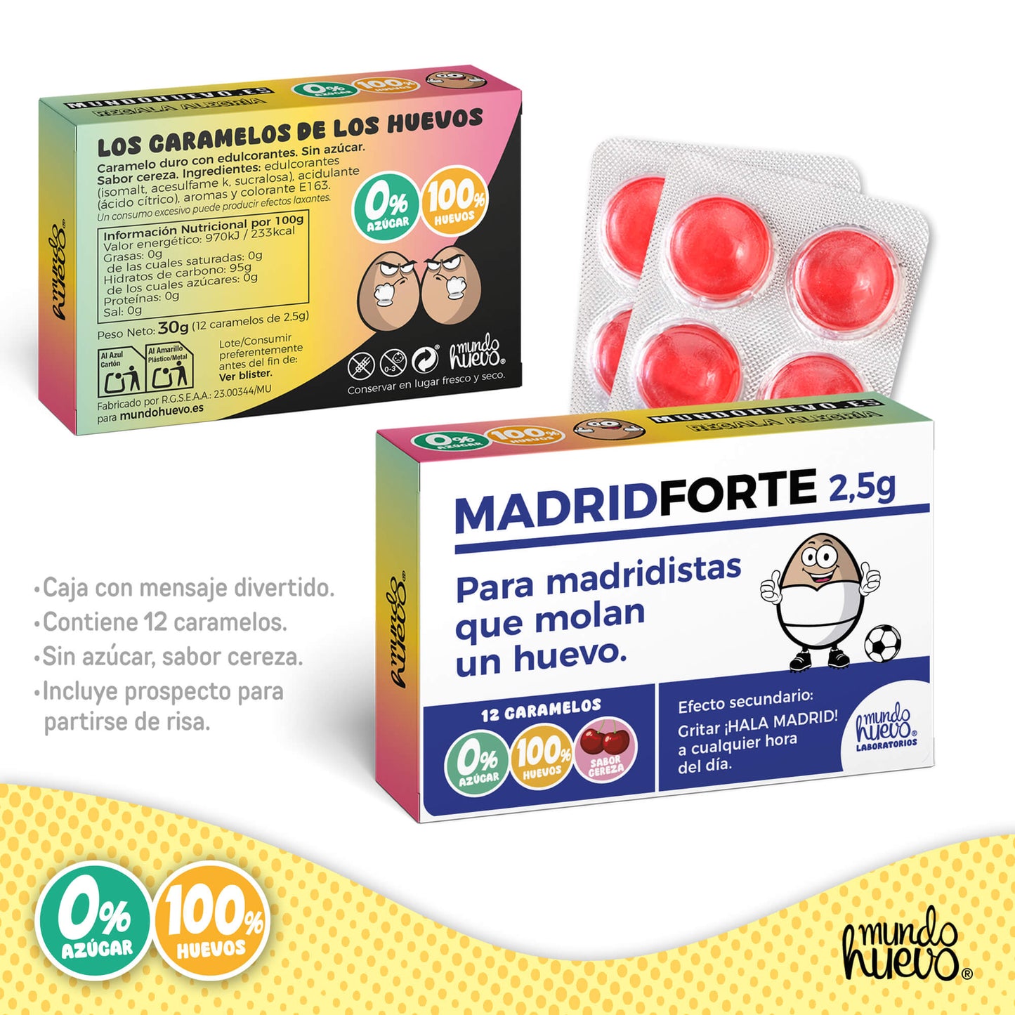 Caramelos de broma | MADRID FORTE | Caja Regalo Divertido con 12 caramelos sin azúcar