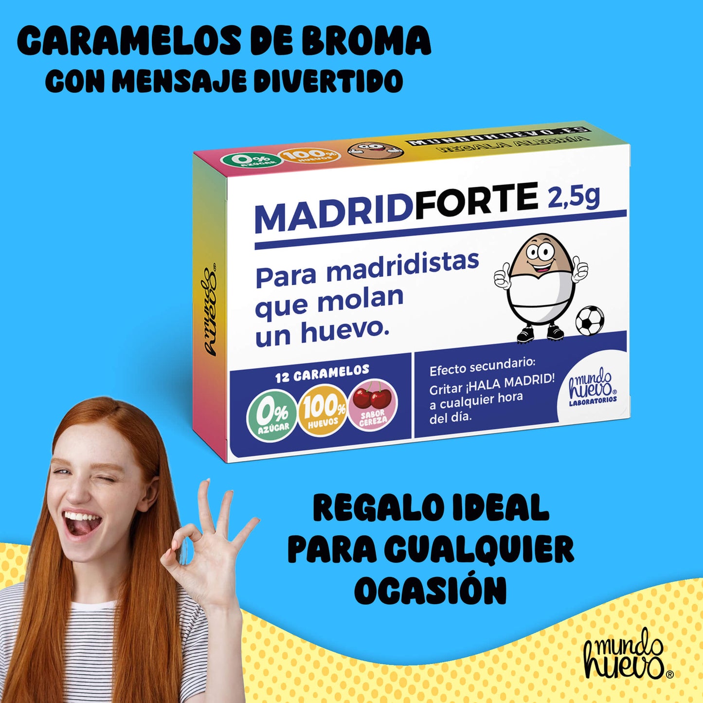 Caramelos de broma | MADRID FORTE | Caja Regalo Divertido con 12 caramelos sin azúcar