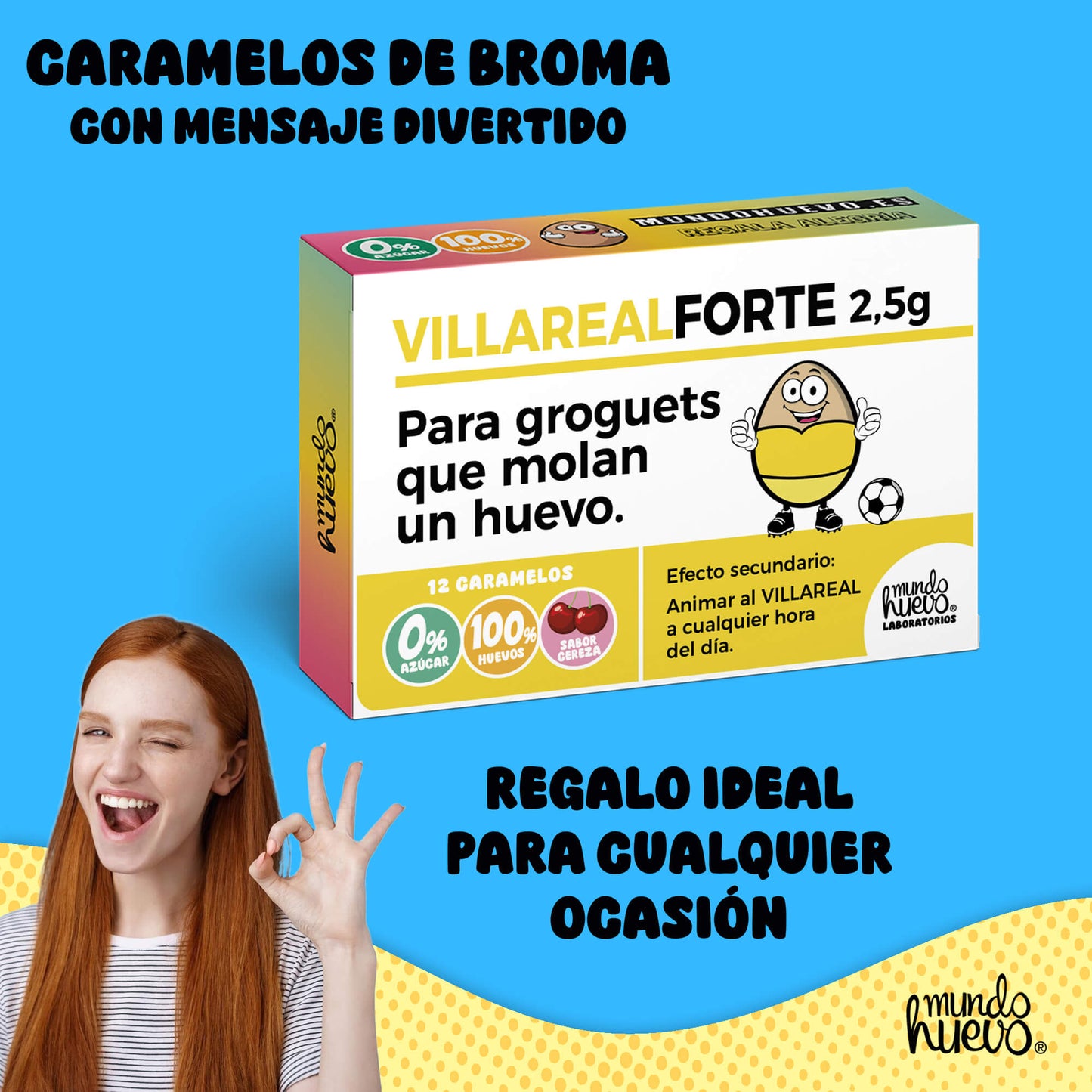 Caramelos de broma | VILLAREAL FORTE | Caja Regalo Divertido con 12 caramelos sin azúcar