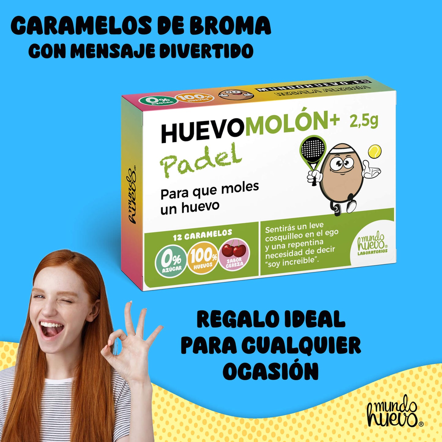 Caramelos de broma | HUEVOMOLON+ PADEL | Caja Regalo Divertido con 12 caramelos sin azúcar