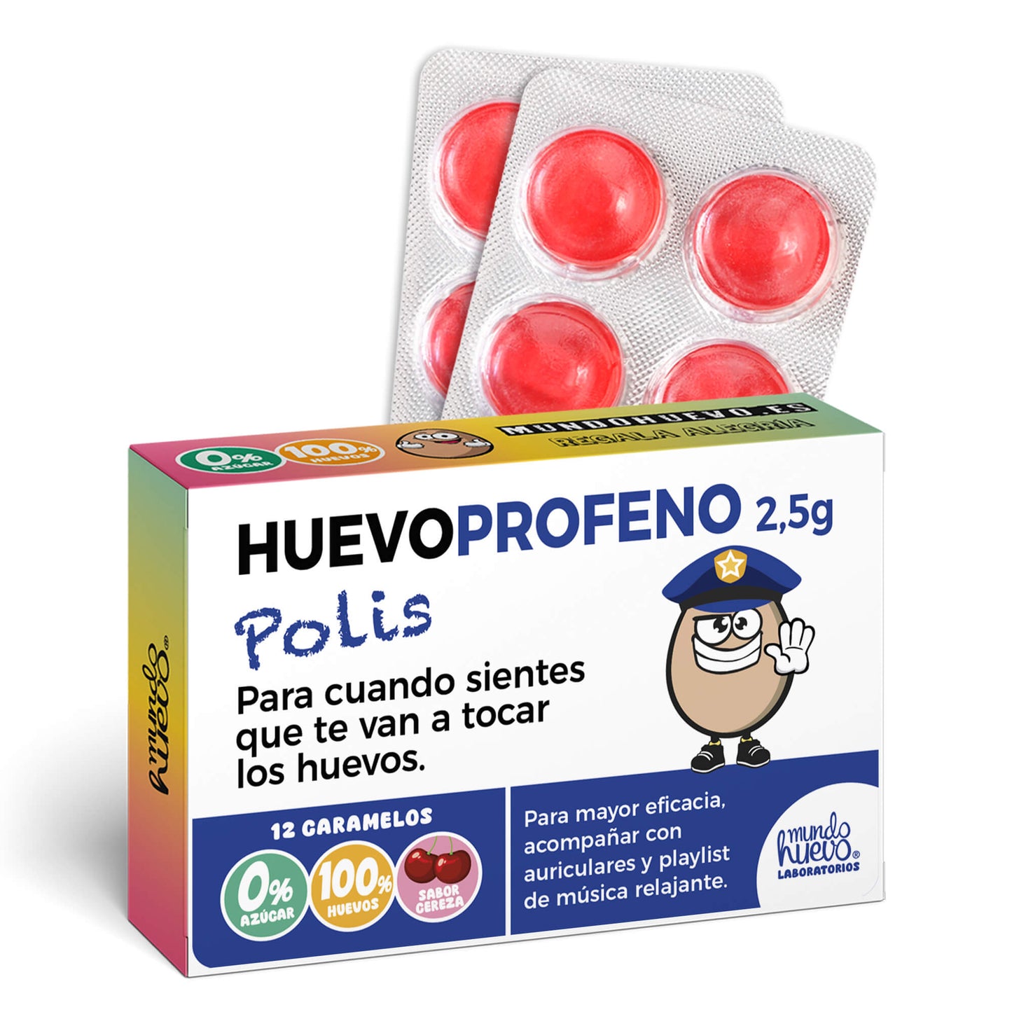 Caramelos de broma | HUEVOPROFENO POLIS | Caja Regalo Divertido con 12 caramelos sin azúcar