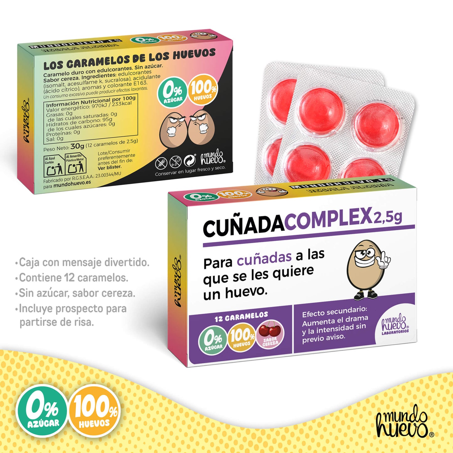 Caramelos de broma | CUÑADA COMPLEX | Caja Regalo Divertido con 12 caramelos sin azúcar