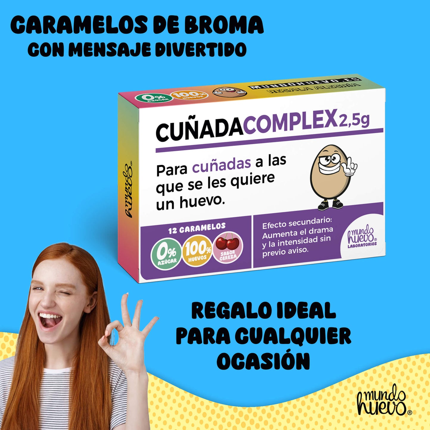 Caramelos de broma | CUÑADA COMPLEX | Caja Regalo Divertido con 12 caramelos sin azúcar