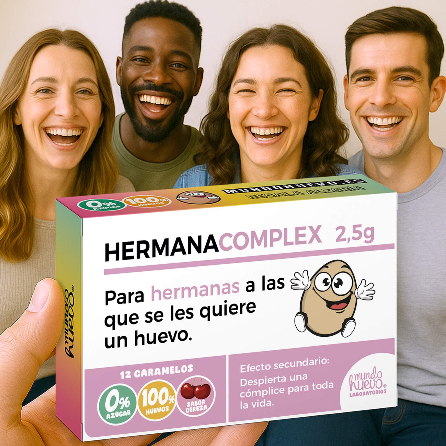 Caramelos de broma | HERMANA COMPLEX | Caja Regalo Divertido con 12 caramelos sin azúcar