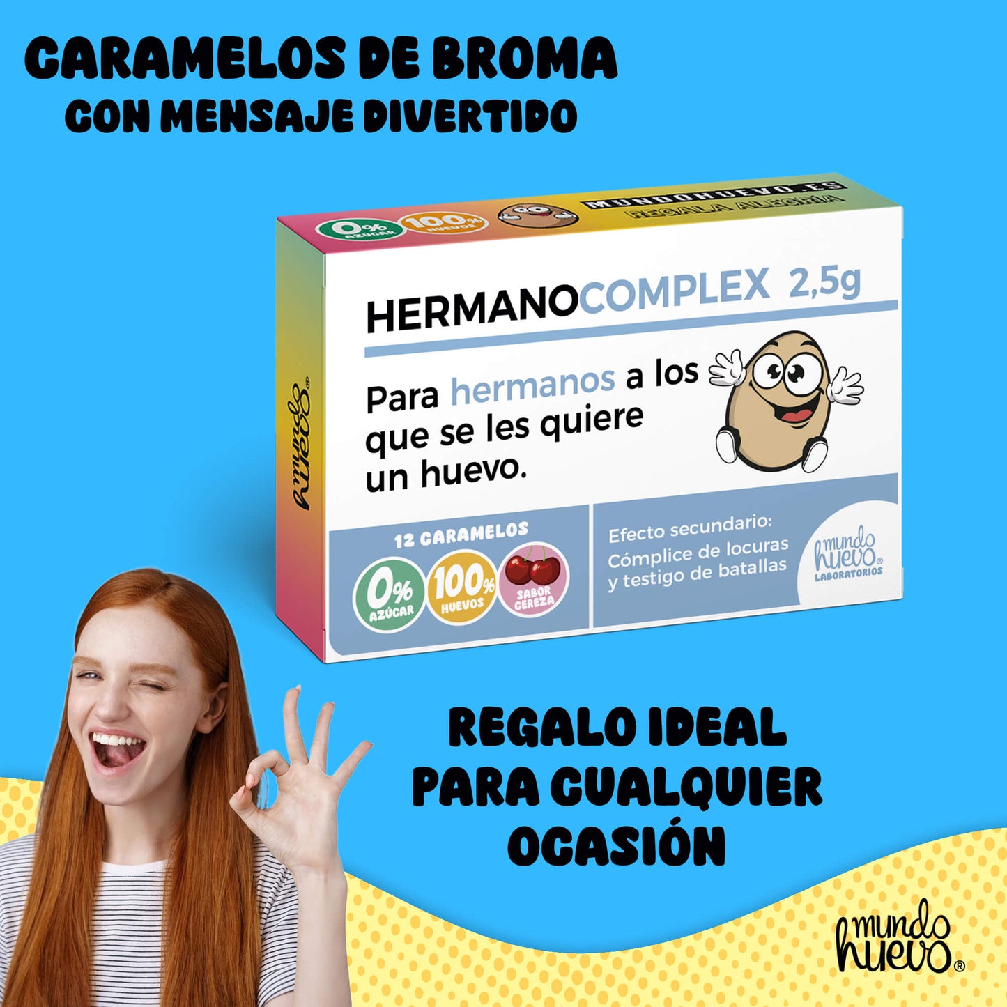 Caramelos de broma | HERMANO COMPLEX | Caja Regalo Divertido con 12 caramelos sin azúcar