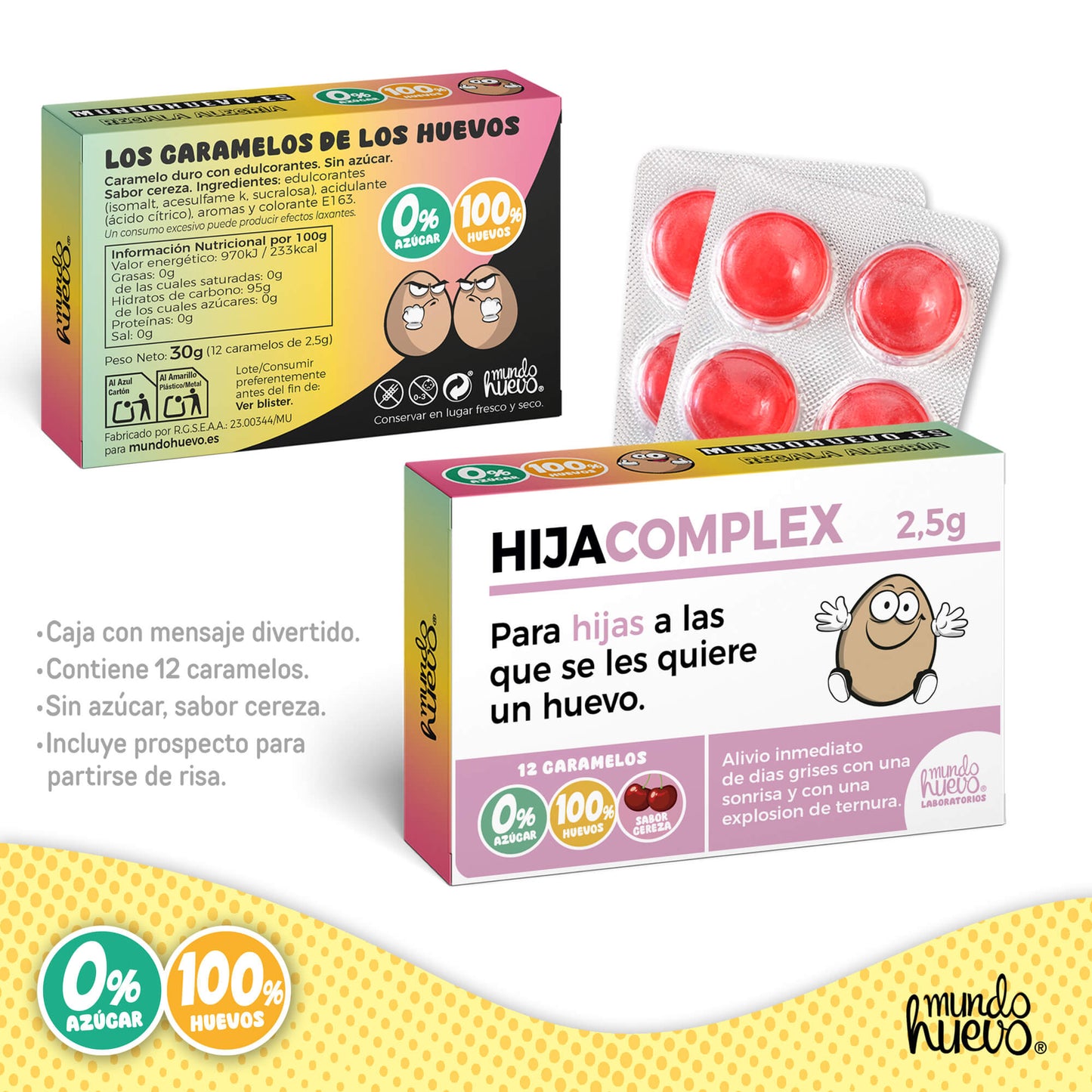 Caramelos de broma | HIJA COMPLEX | Caja Regalo Divertido con 12 caramelos sin azúcar