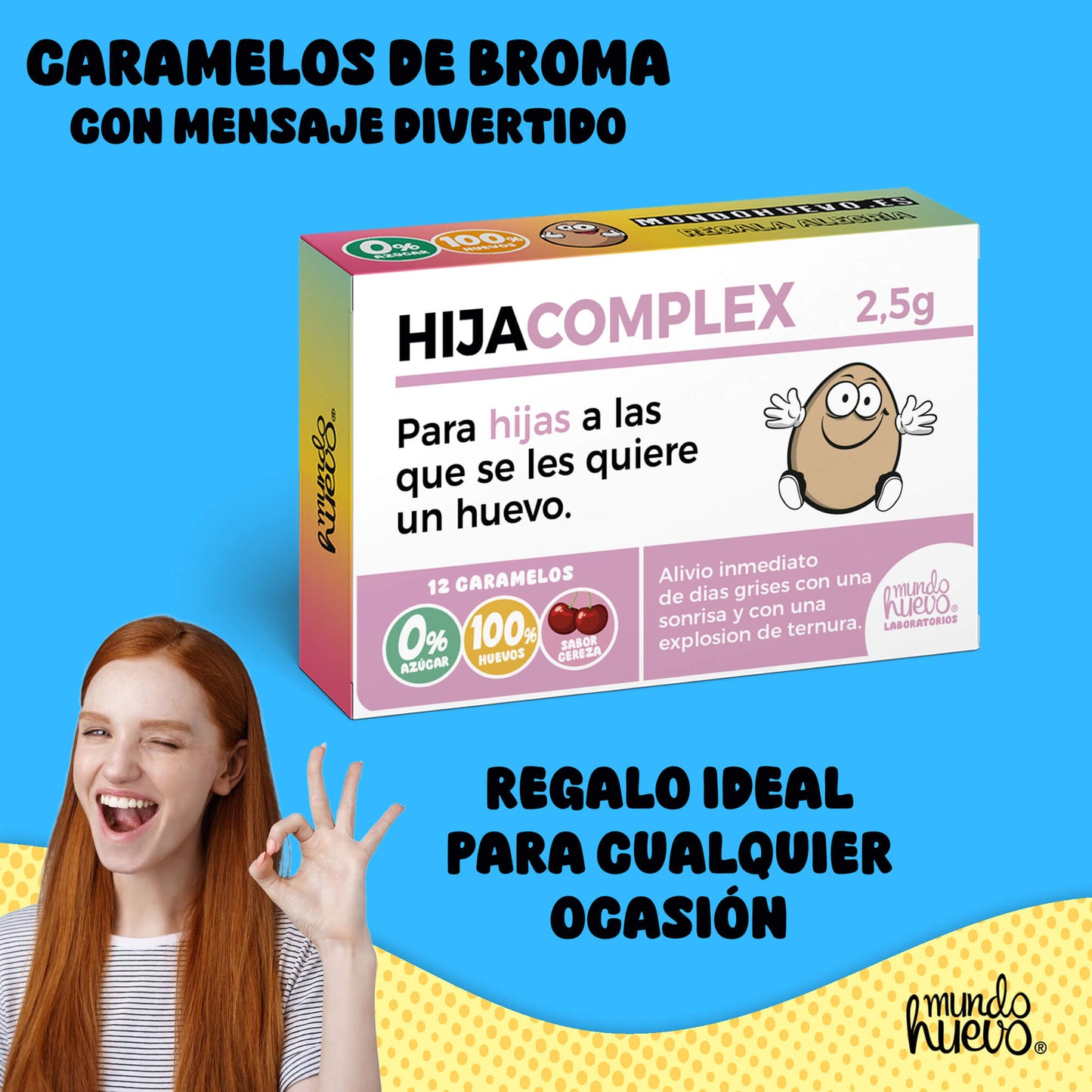 Caramelos de broma | HIJA COMPLEX | Caja Regalo Divertido con 12 caramelos sin azúcar