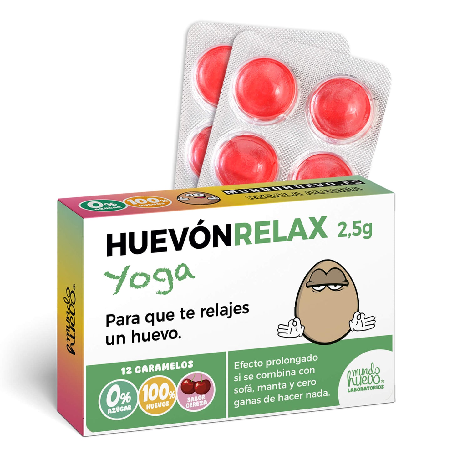 Caramelos de broma | HUEVÓNRELAX+ YOGA | Caja Regalo Divertido con 12 caramelos sin azúcar