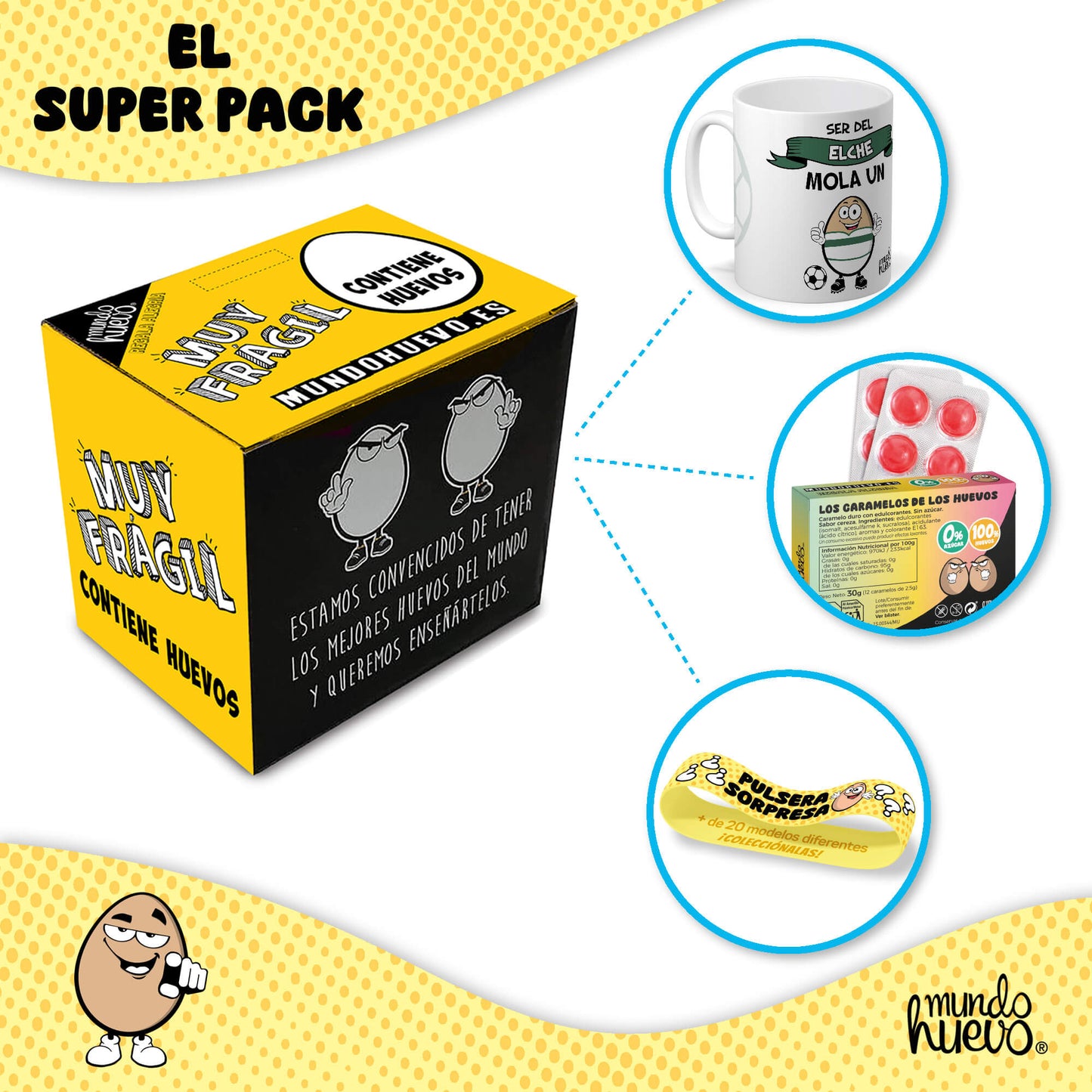 Taza Ser del Elche mola un huevo + Caramelos divertidos + Pulsera sorpresa