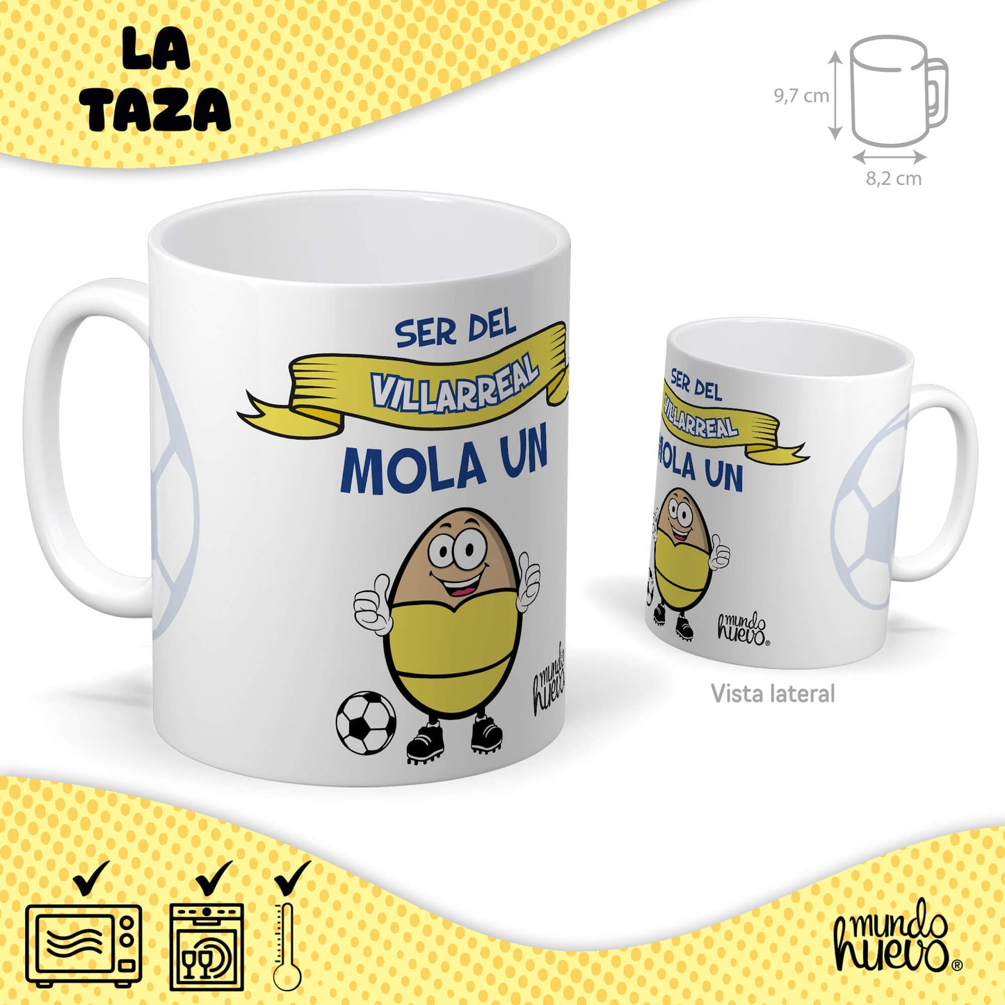 Taza Ser del Villarreal mola un huevo + Caramelos divertidos + Pulsera sorpresa