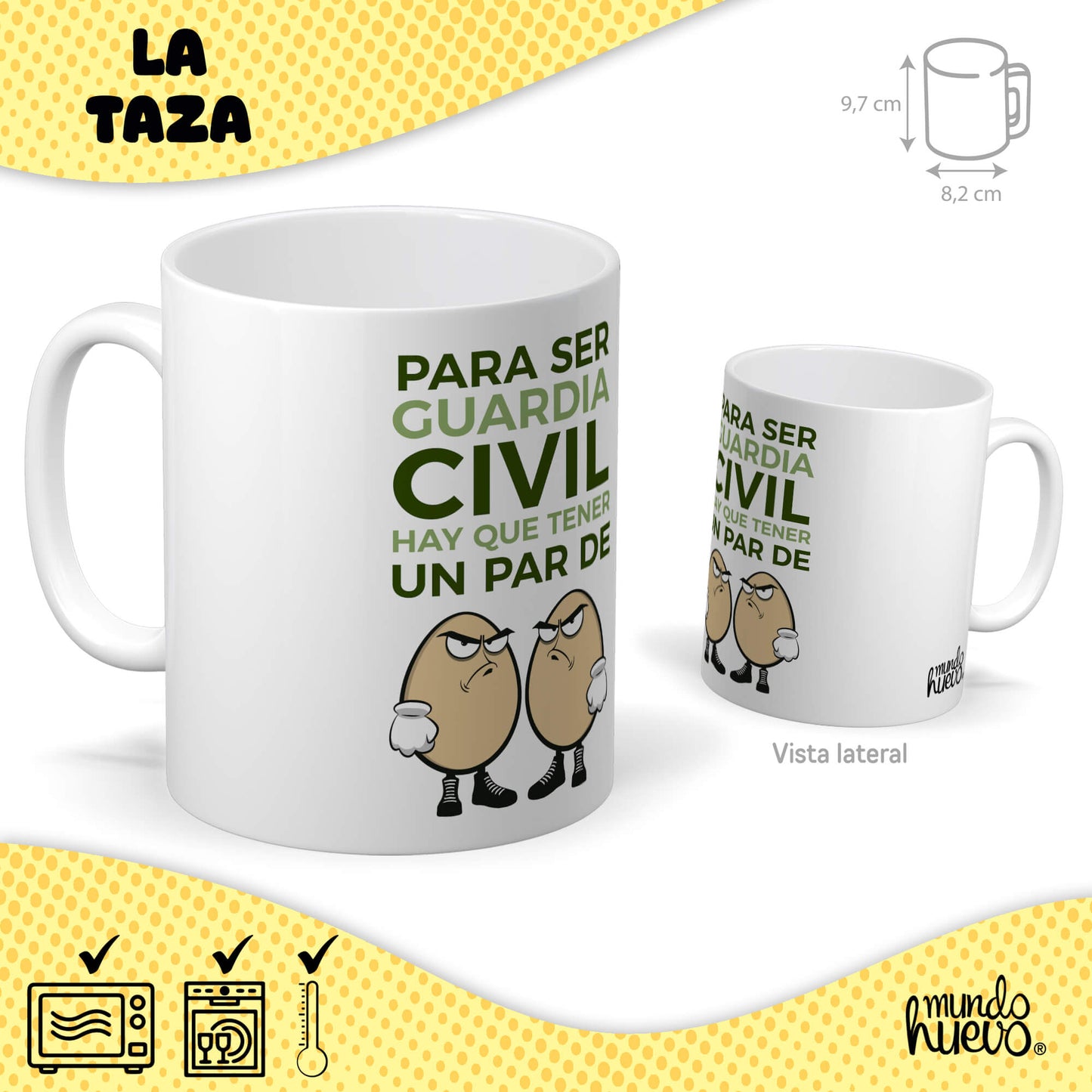 Taza Para ser guardia civil hay que tener un par de huevos + Caramelos divertidos + Pulsera sorpresa