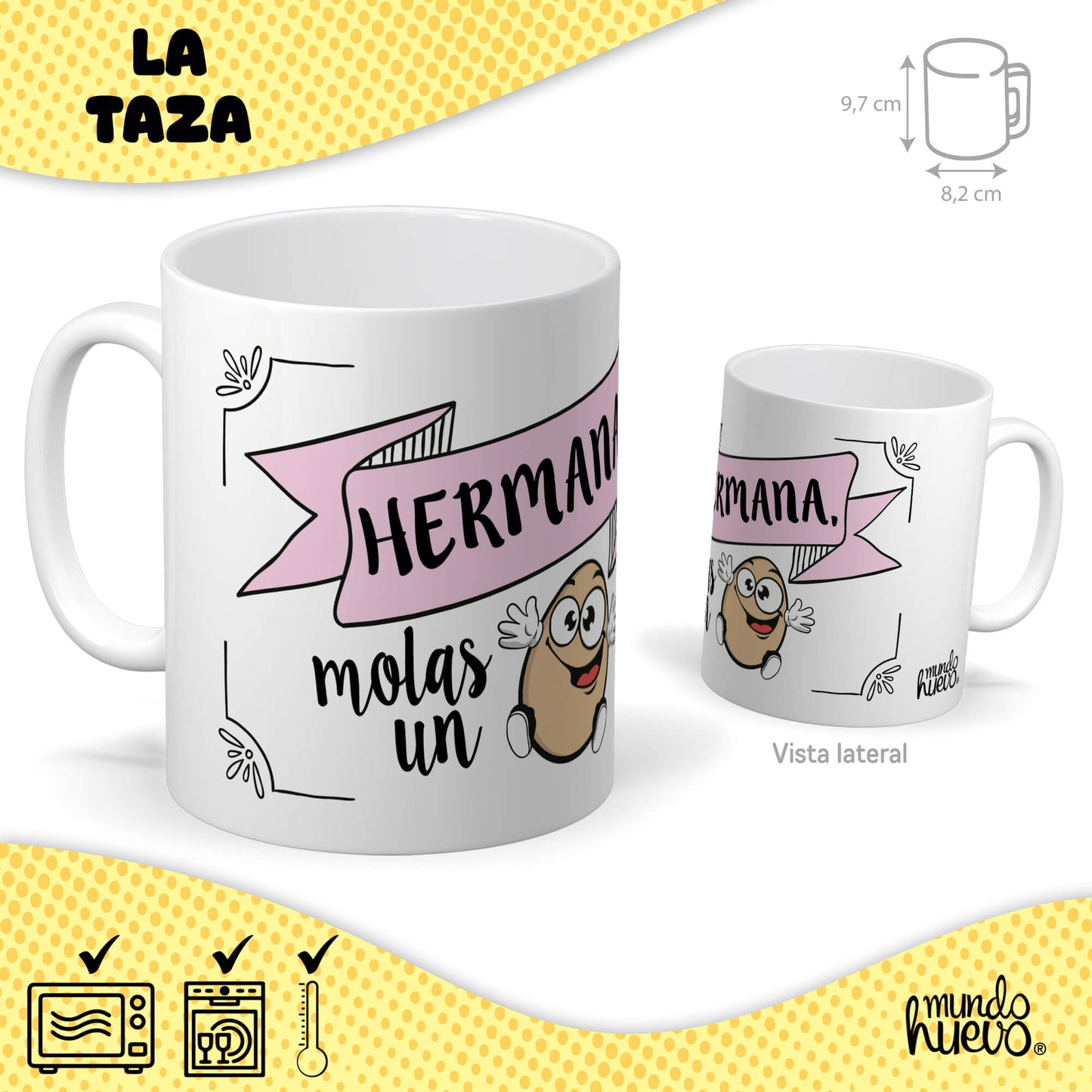 Taza Hermana molas un huevo + Caramelos divertidos + Pulsera sorpresa