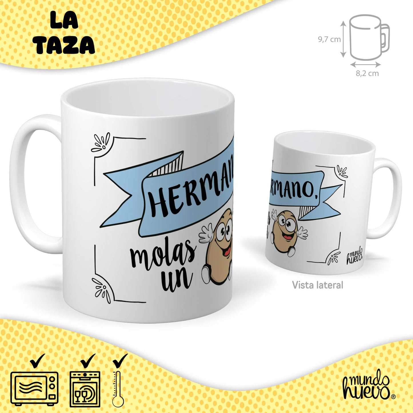 Taza Hermano molas un huevo + Caramelos divertidos + Pulsera sorpresa