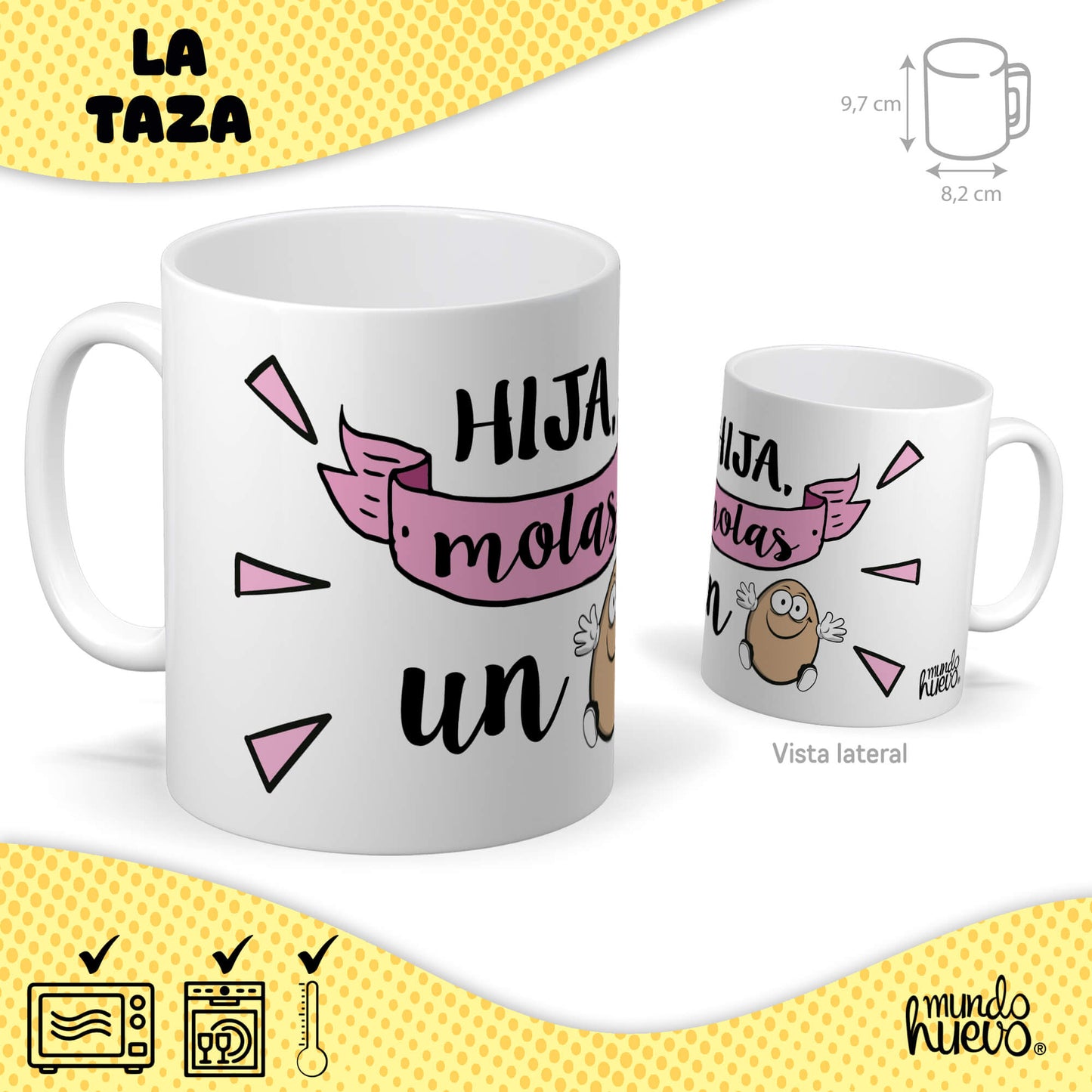 Taza Hija molas un huevo + Caramelos divertidos + Pulsera sorpresa