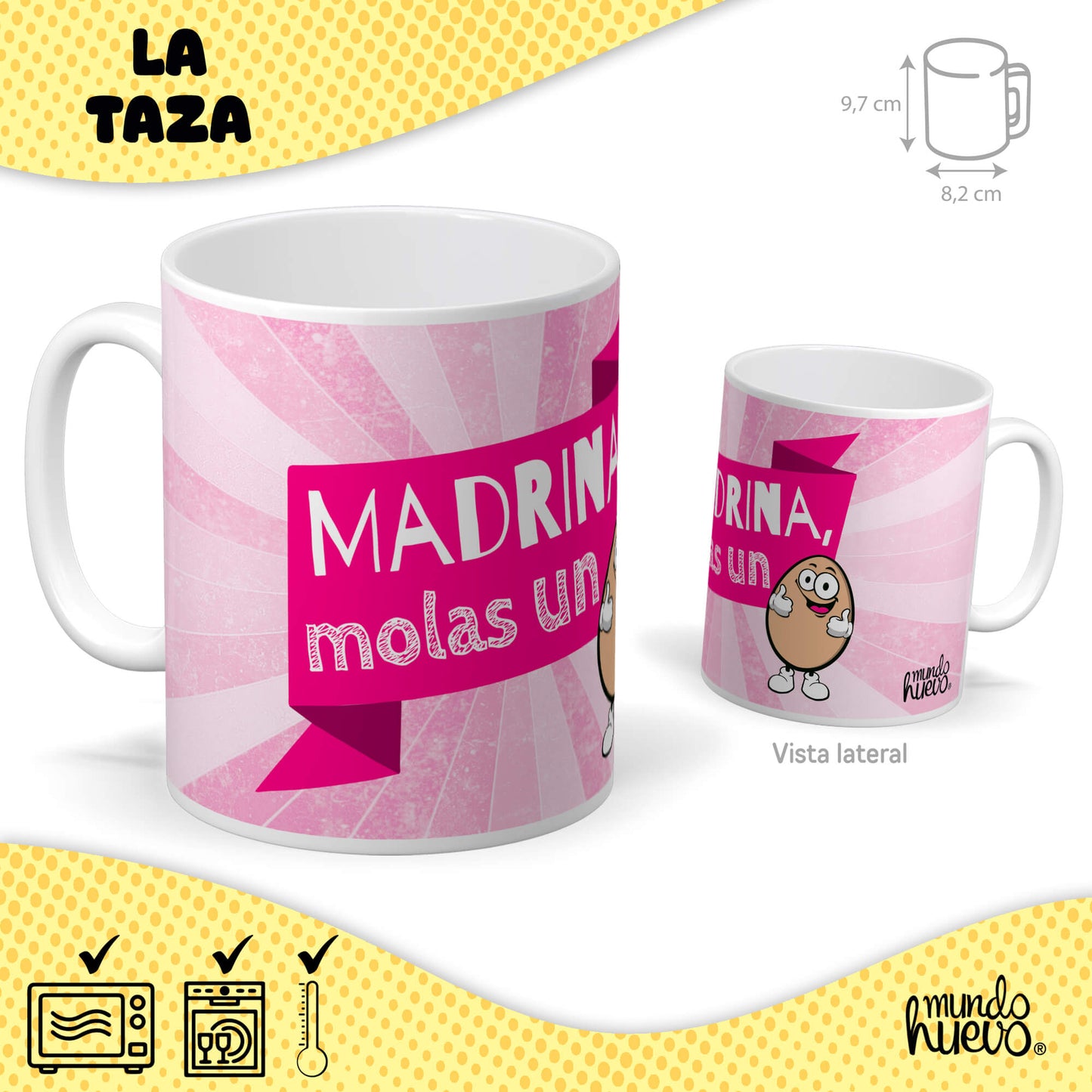 Taza Madrina molas un huevo + Caramelos divertidos + Pulsera sorpresa