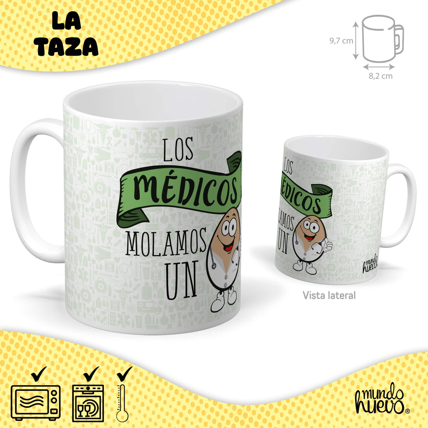 Taza Los médicos molamos un huevo + Caramelos divertidos + Pulsera sorpresa
