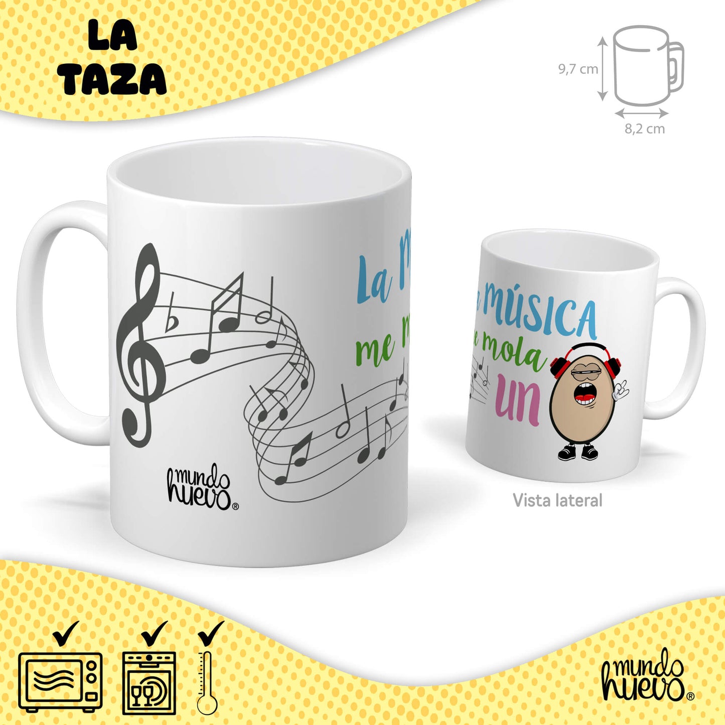 Taza La música me mola un huevo + Caramelos divertidos + Pulsera sorpresa