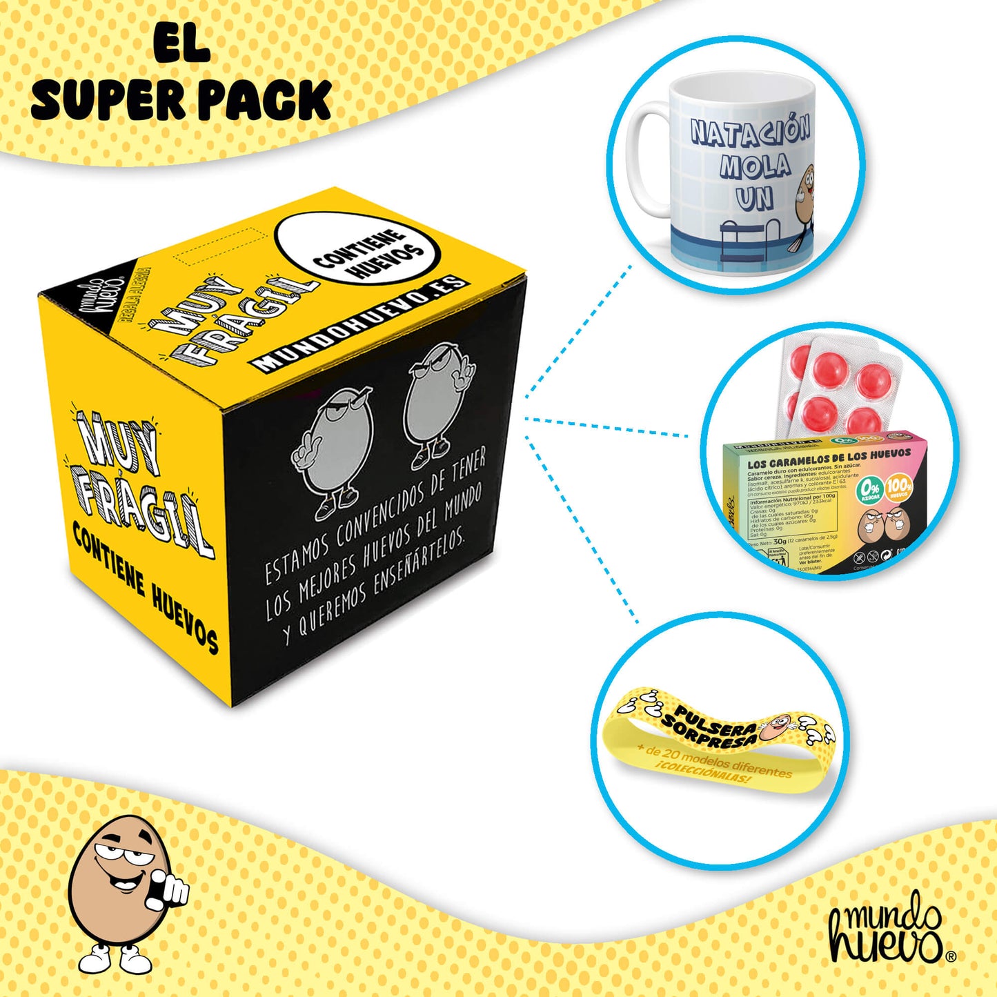 Taza Natación mola un huevo + Caramelos divertidos + Pulsera sorpresa