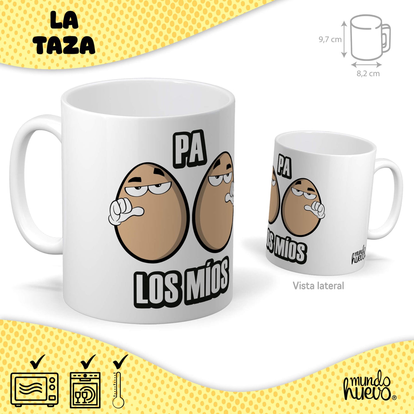 Taza Pa huevos los míos + Caramelos divertidos + Pulsera sorpresa
