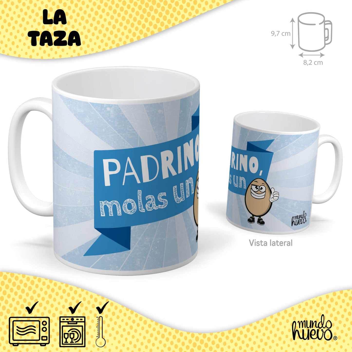 Taza Padrino molas un huevo + Caramelos divertidos + Pulsera sorpresa