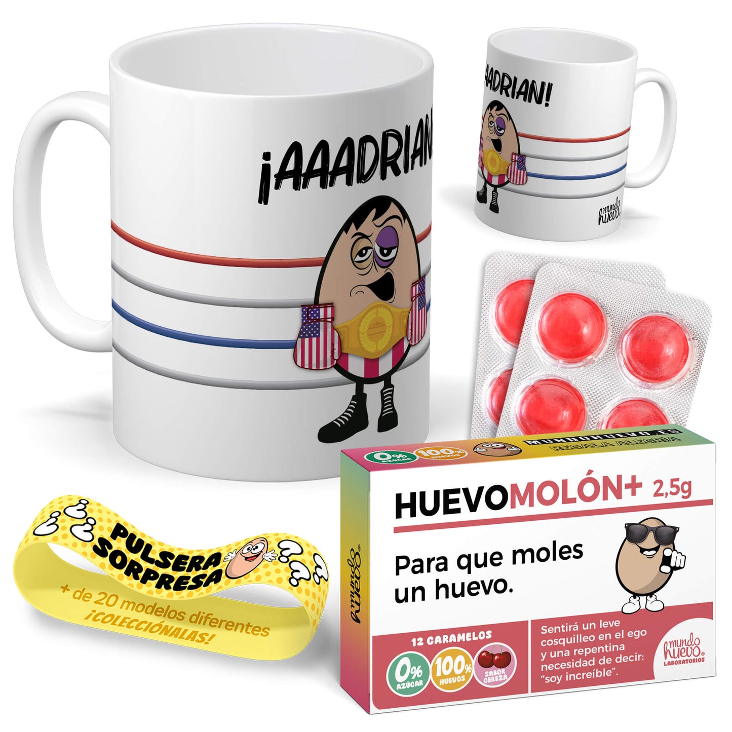 Taza Rocky + Caramelos divertidos + Pulsera sorpresa