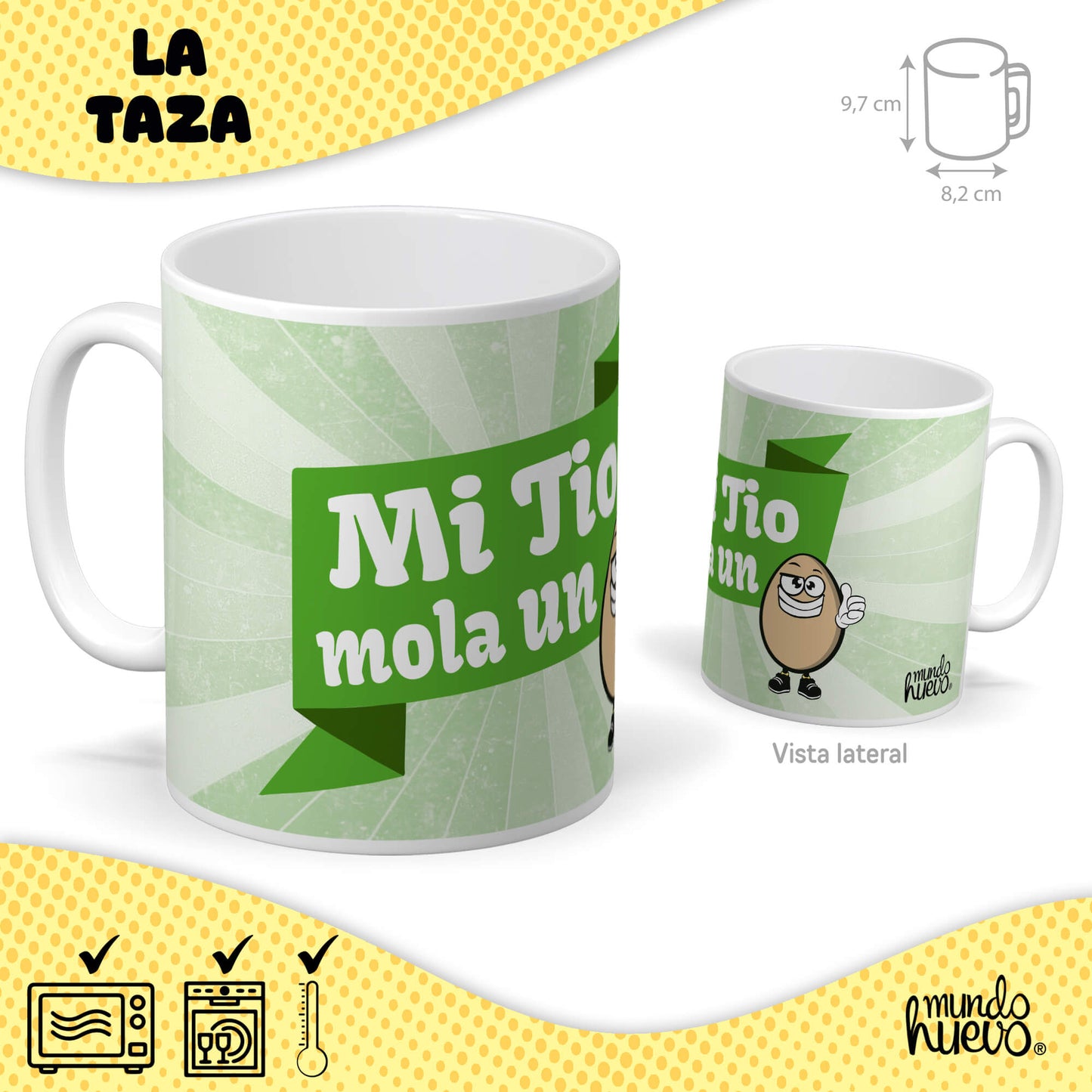 Taza Mi tio mola un huevo + Caramelos divertidos + Pulsera sorpresa