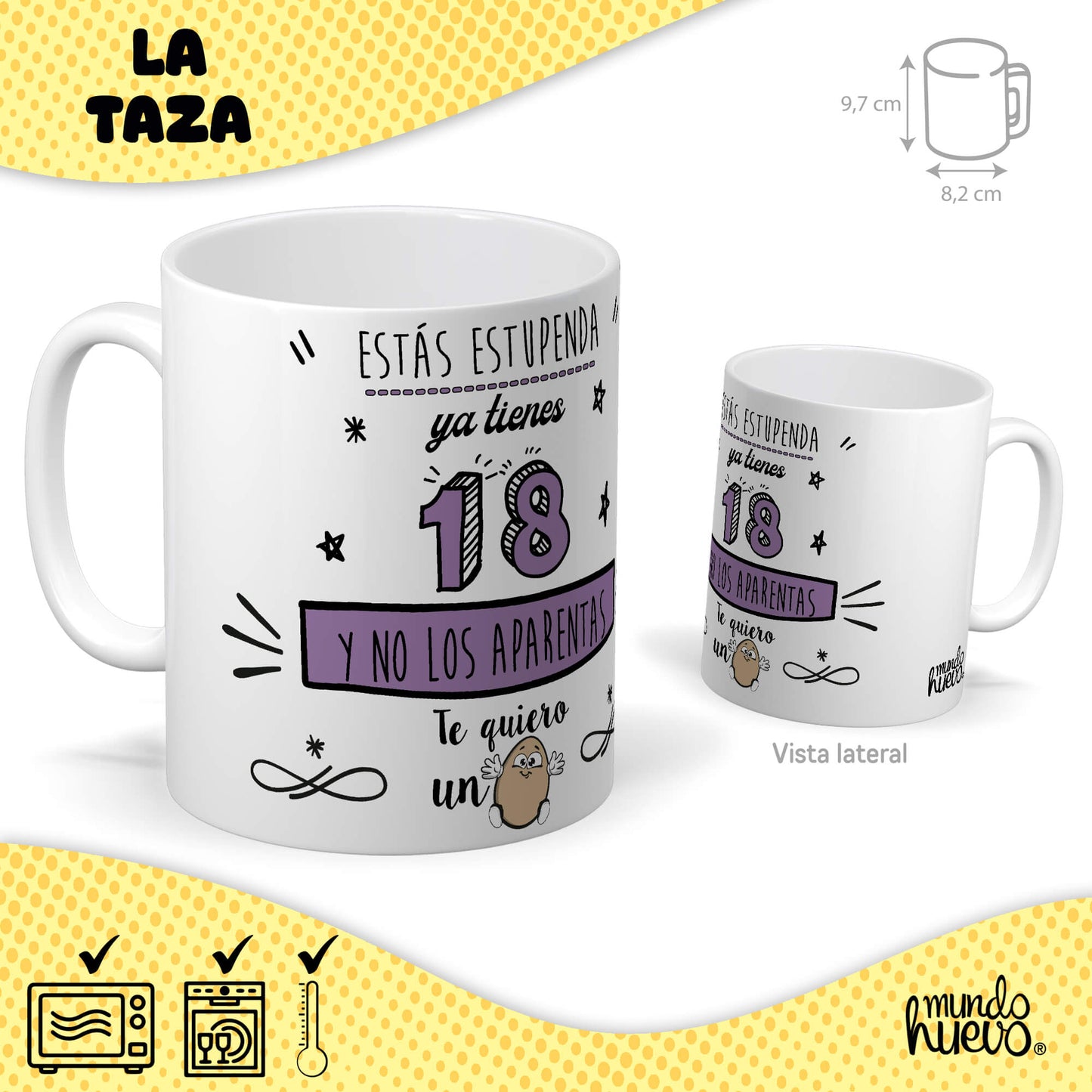 Taza Ya tienes 18 y no los aparentas + Caramelos divertidos + Pulsera sorpresa