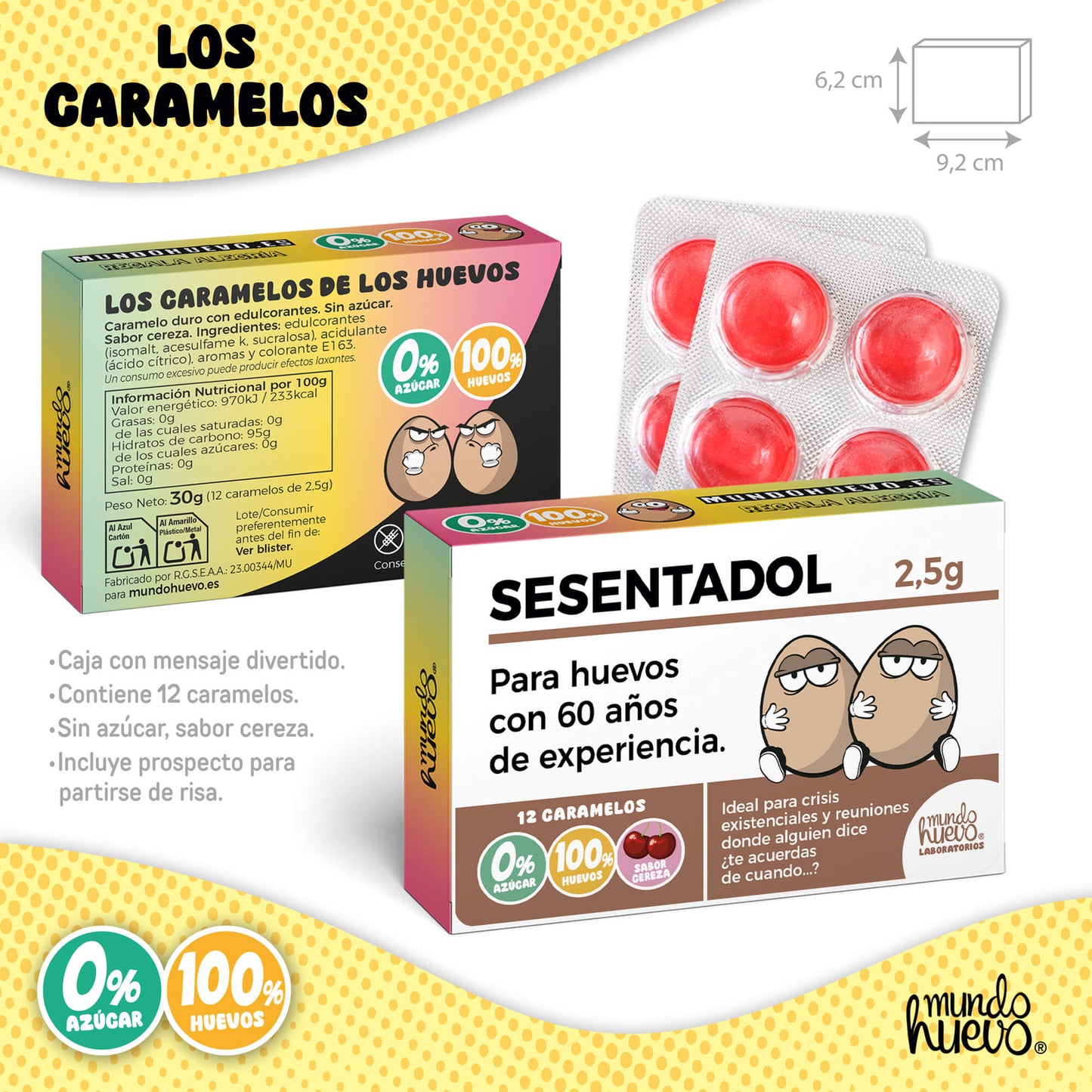 Taza Mis huevos ya tienen 60 años + Caramelos divertidos + Pulsera sorpresa