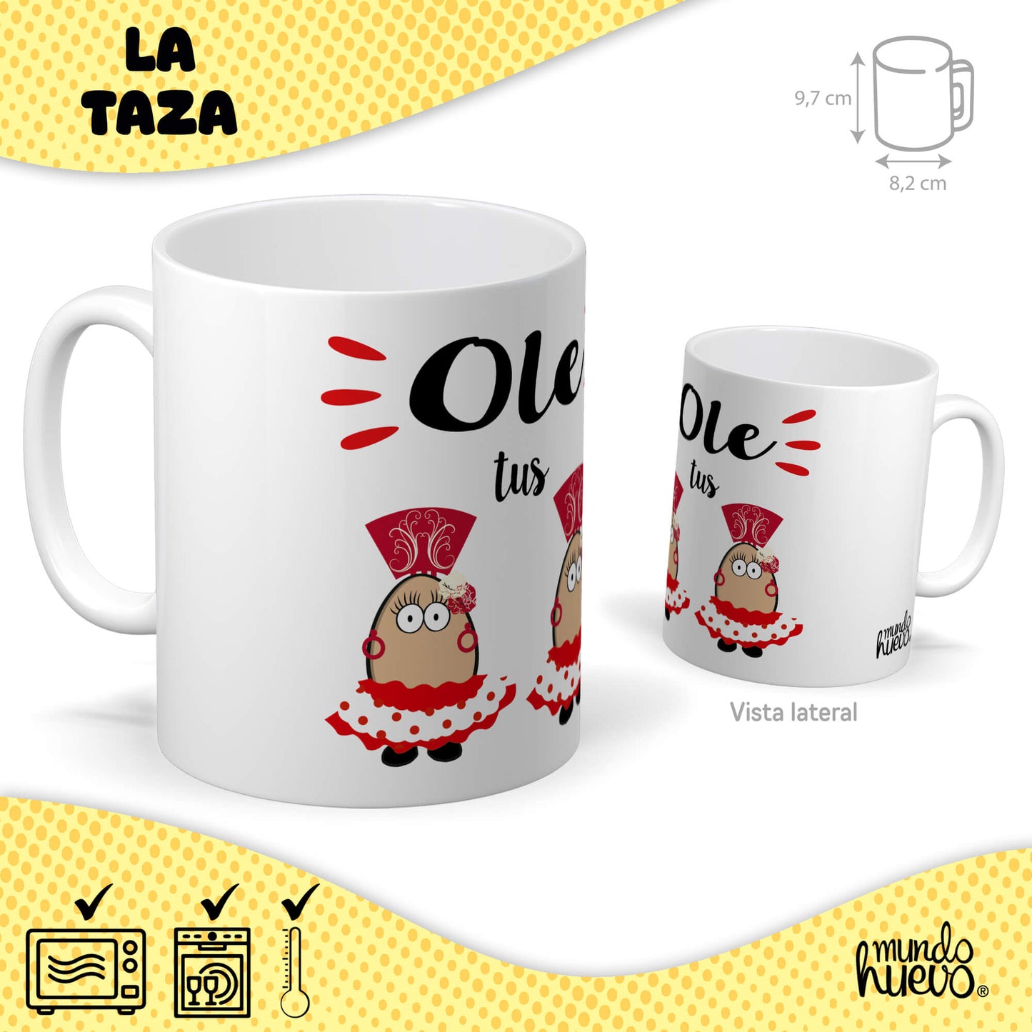 Taza Ole tus huevos + Caramelos divertidos + Pulsera sorpresa