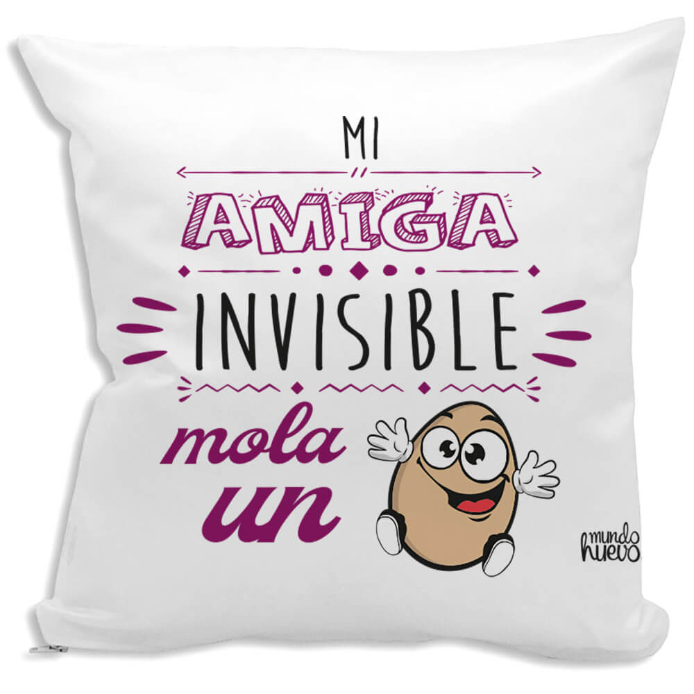 Cojín divertido Mi amiga invisible mola un huevo
