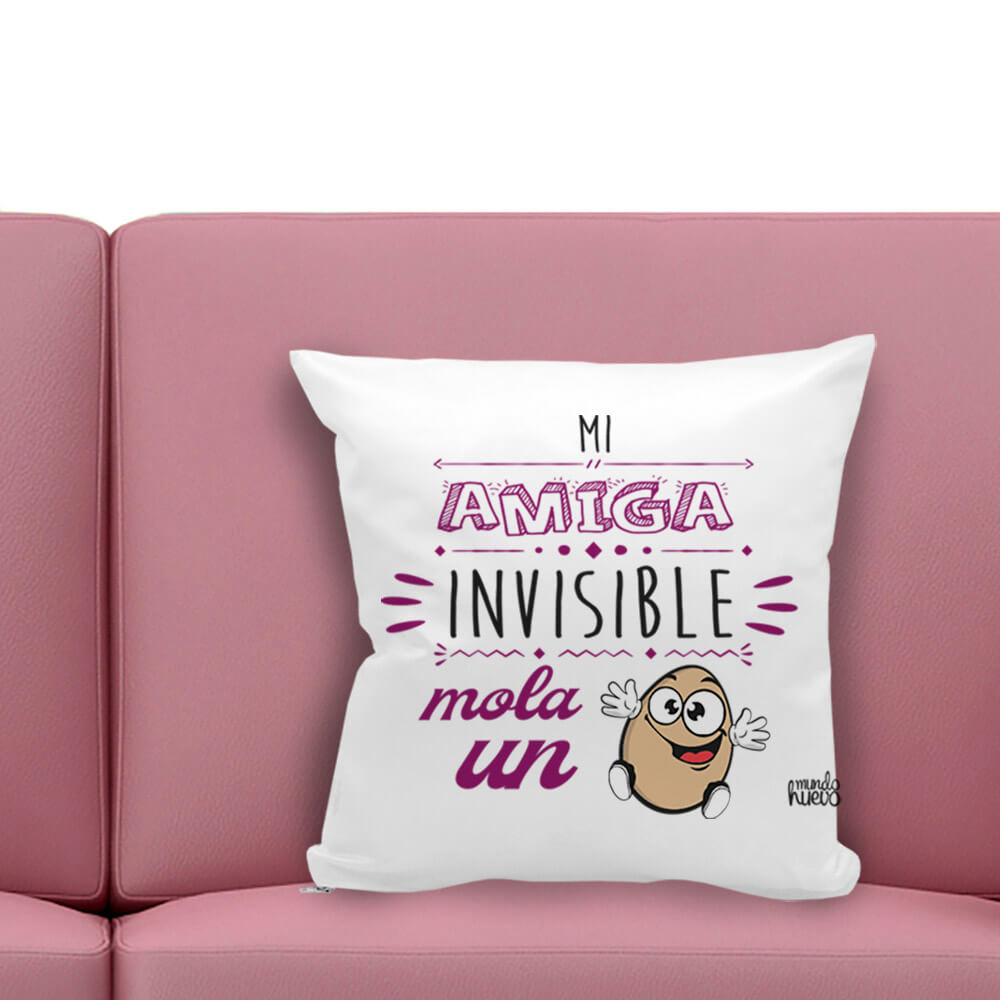 Cojín divertido Mi amiga invisible mola un huevo