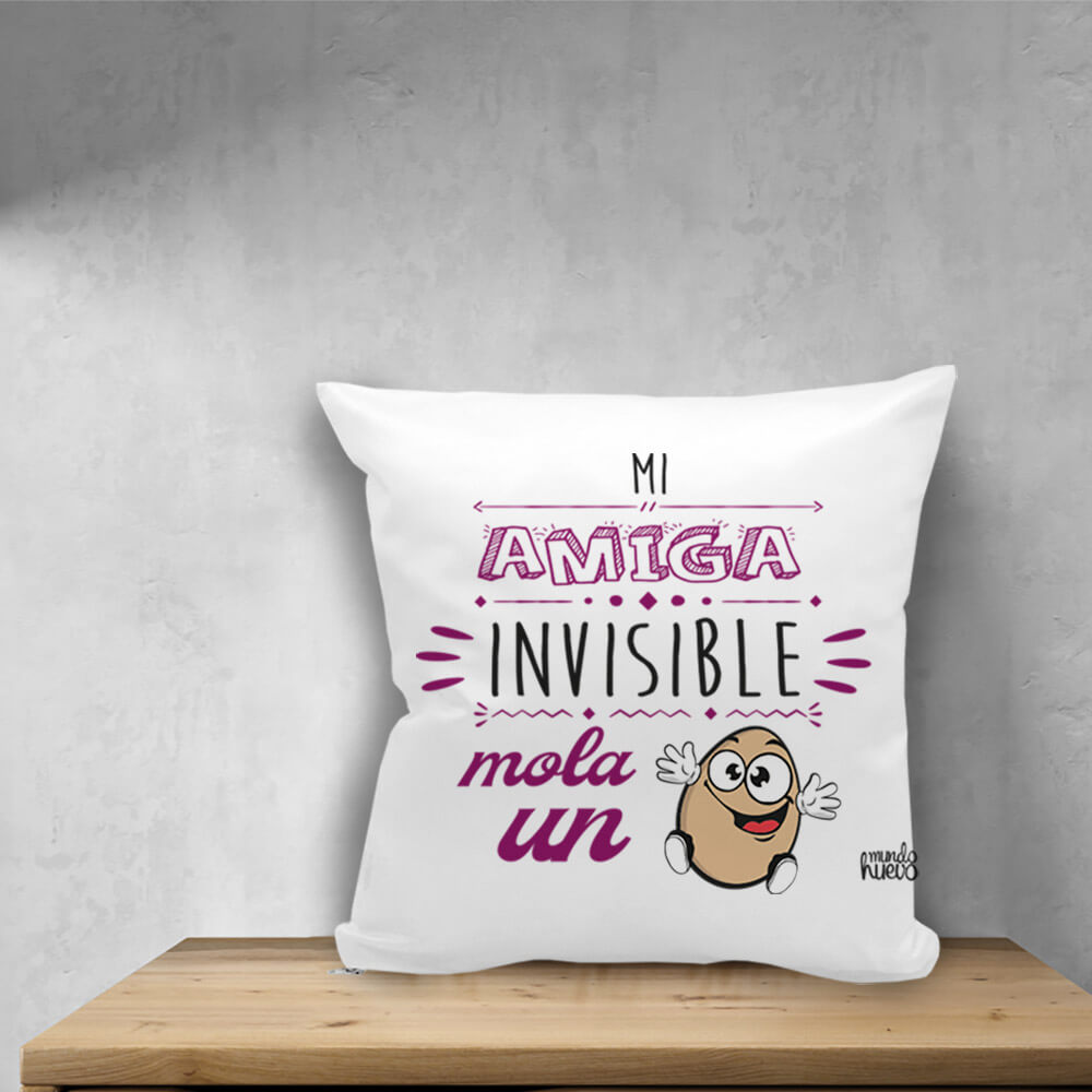Cojín divertido Mi amiga invisible mola un huevo