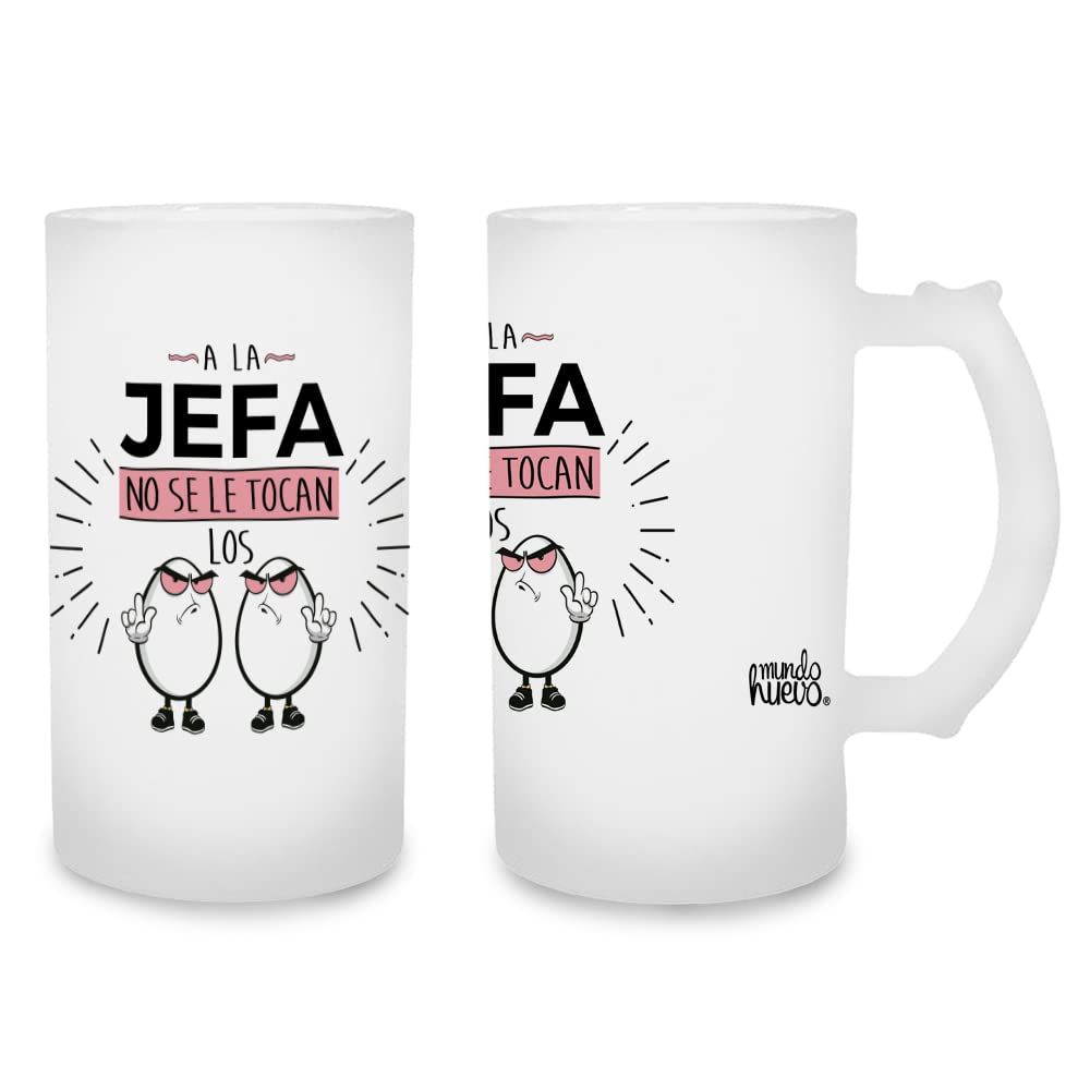 Jarra de cerveza A la jefa no se le tocan los huevos